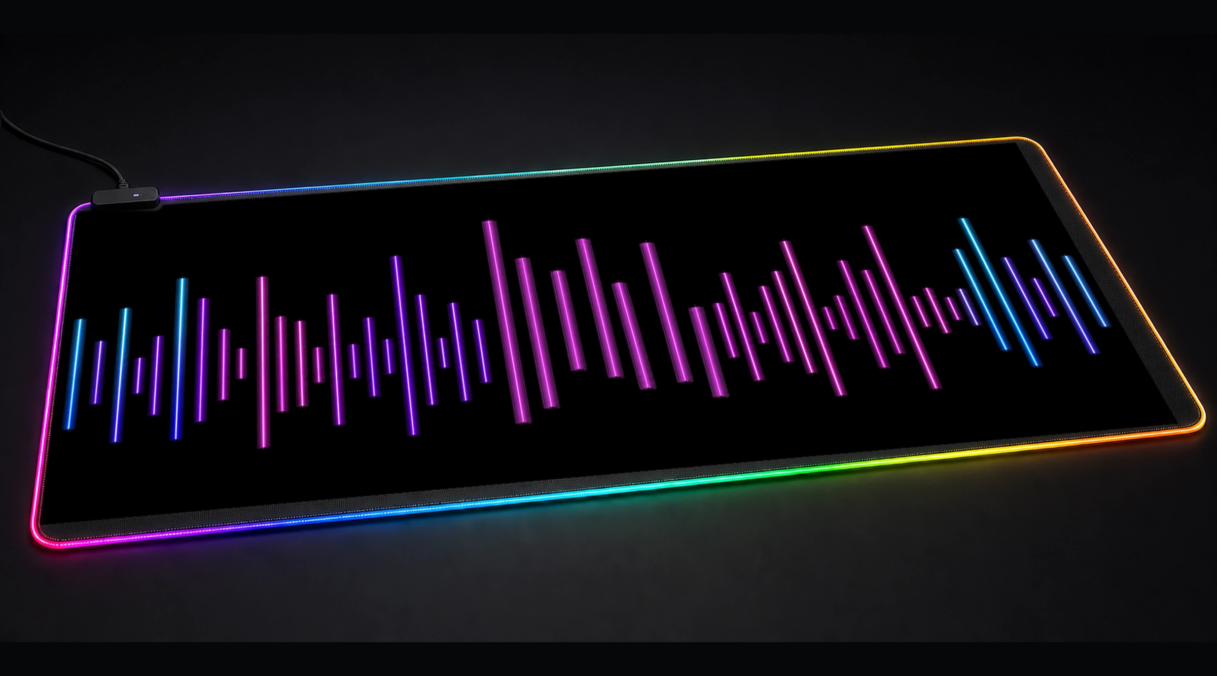 Pink Line marble fluid art panoramic RGB gaming desk mat product view