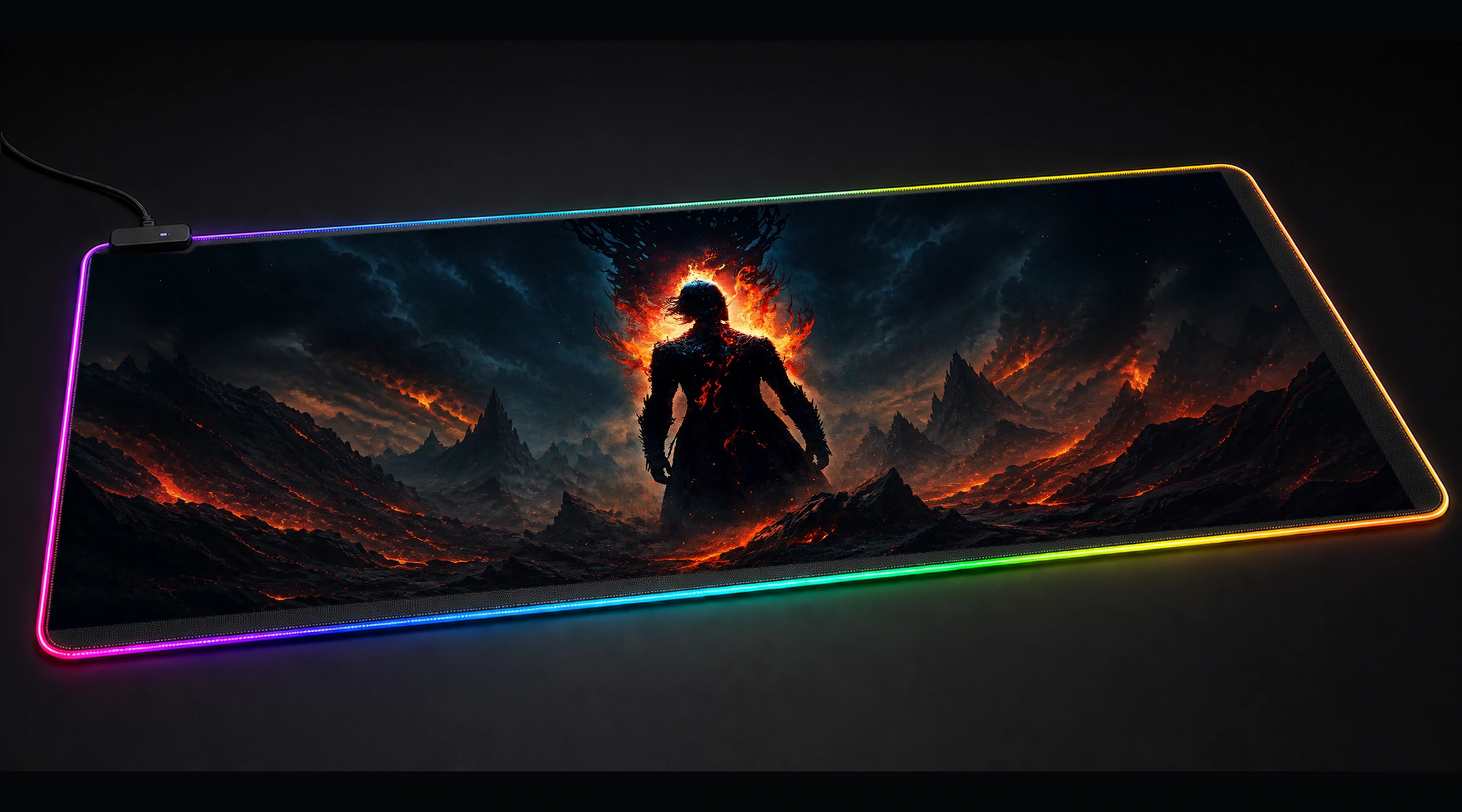 Paint Fire Character game world art panoramic RGB gaming desk mat product view