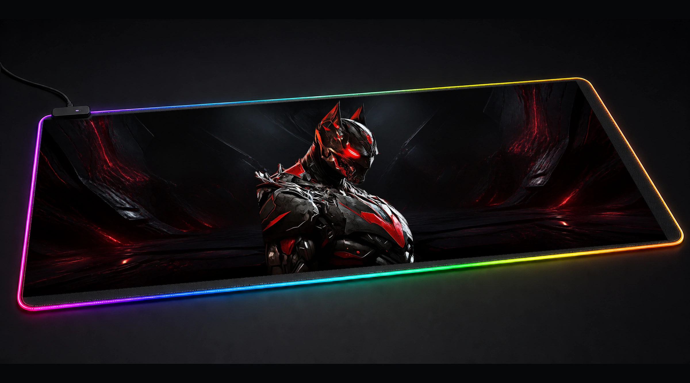 Troops Wearing a Red Black comic cartoon art panoramic RGB gaming desk mat product view