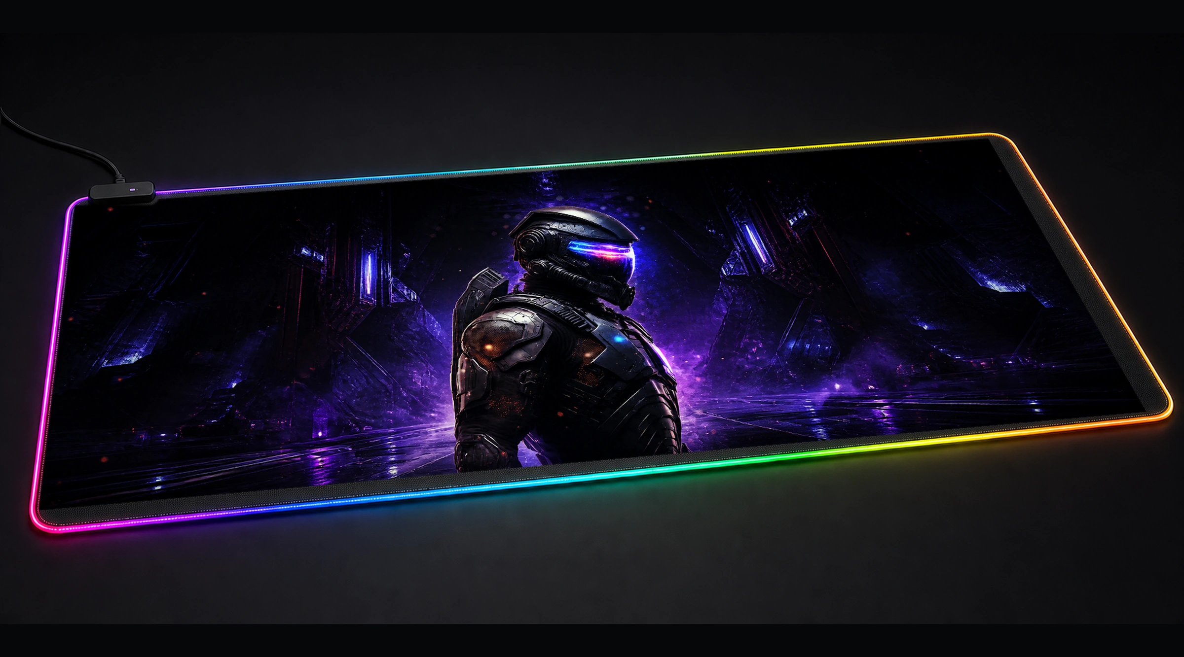 Black Armor military history art panoramic RGB gaming desk mat product view