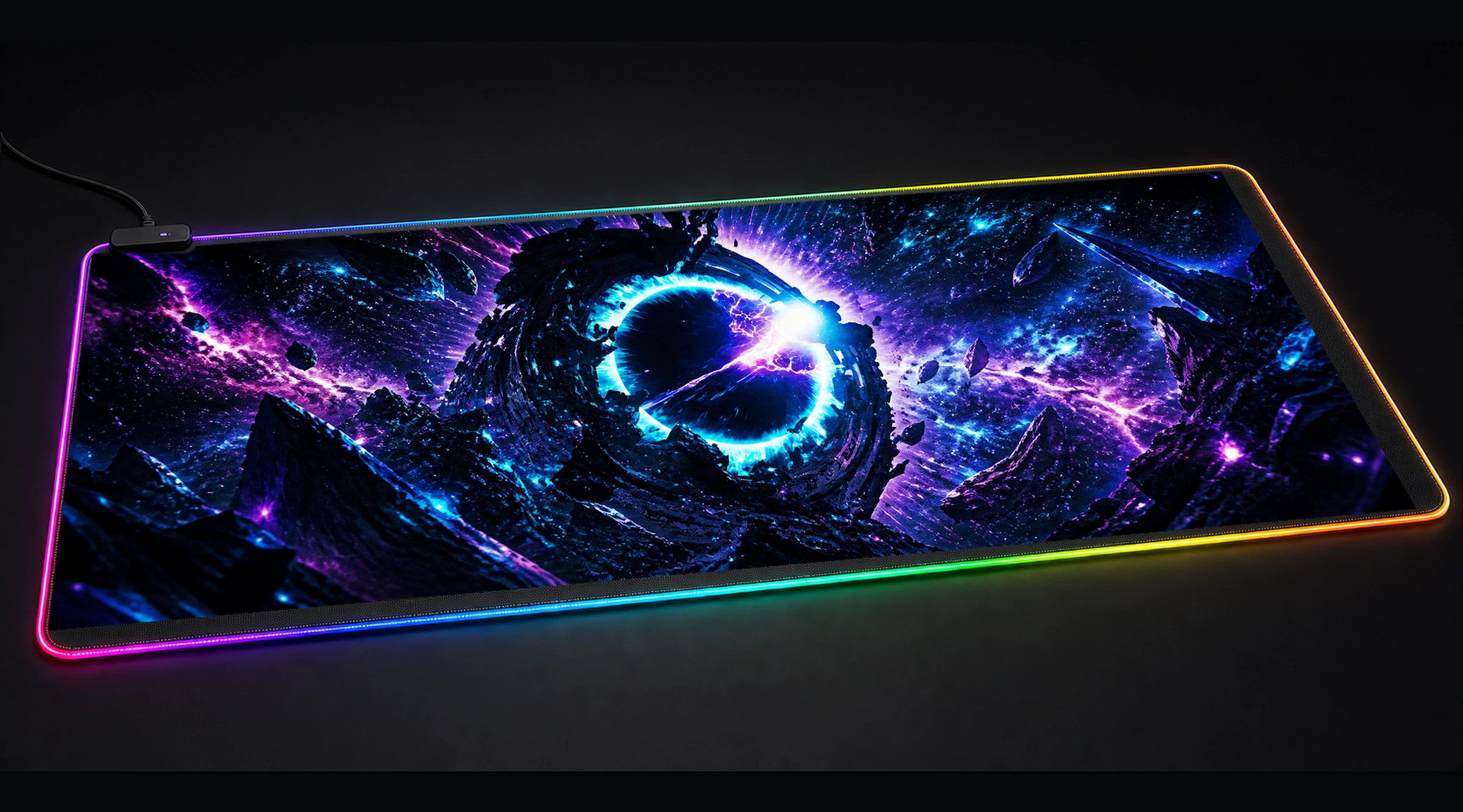 Paint Black Hole Space galaxy space art panoramic RGB gaming desk mat product view