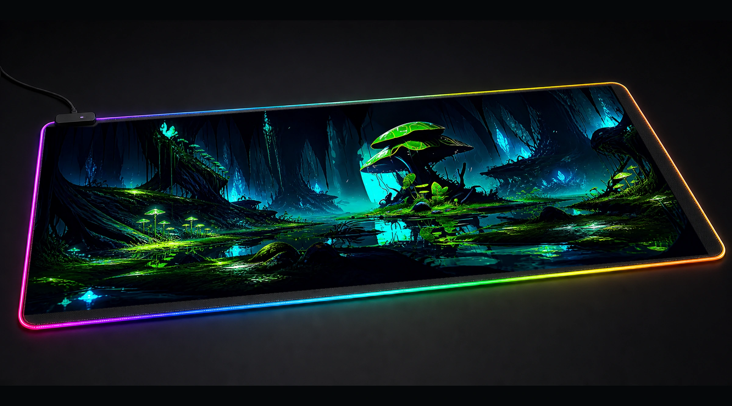 Green Place of Fantasy forest landscape panoramic RGB gaming desk mat product view