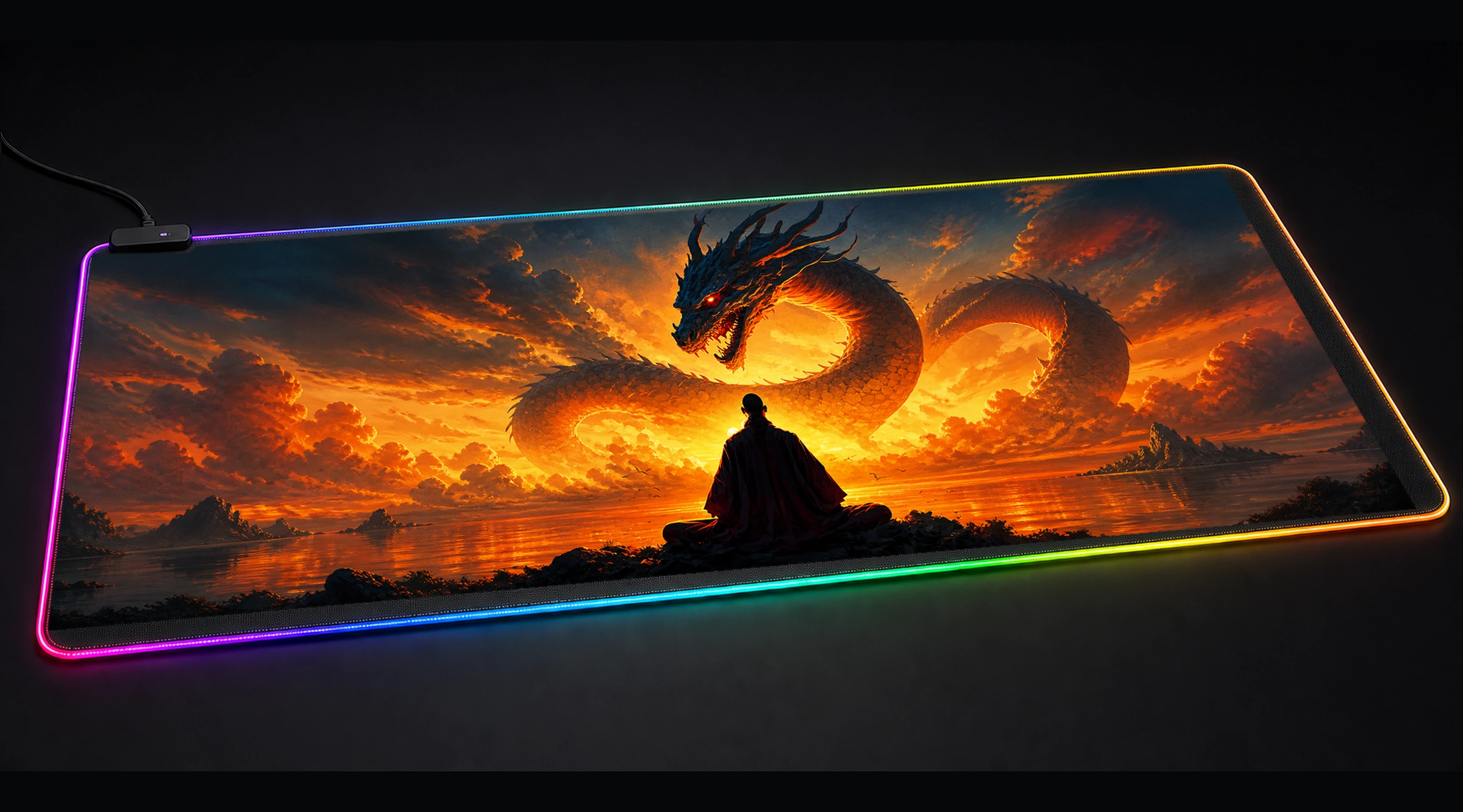 The Legend Dragon dragon fantasy panoramic RGB gaming desk mat product view