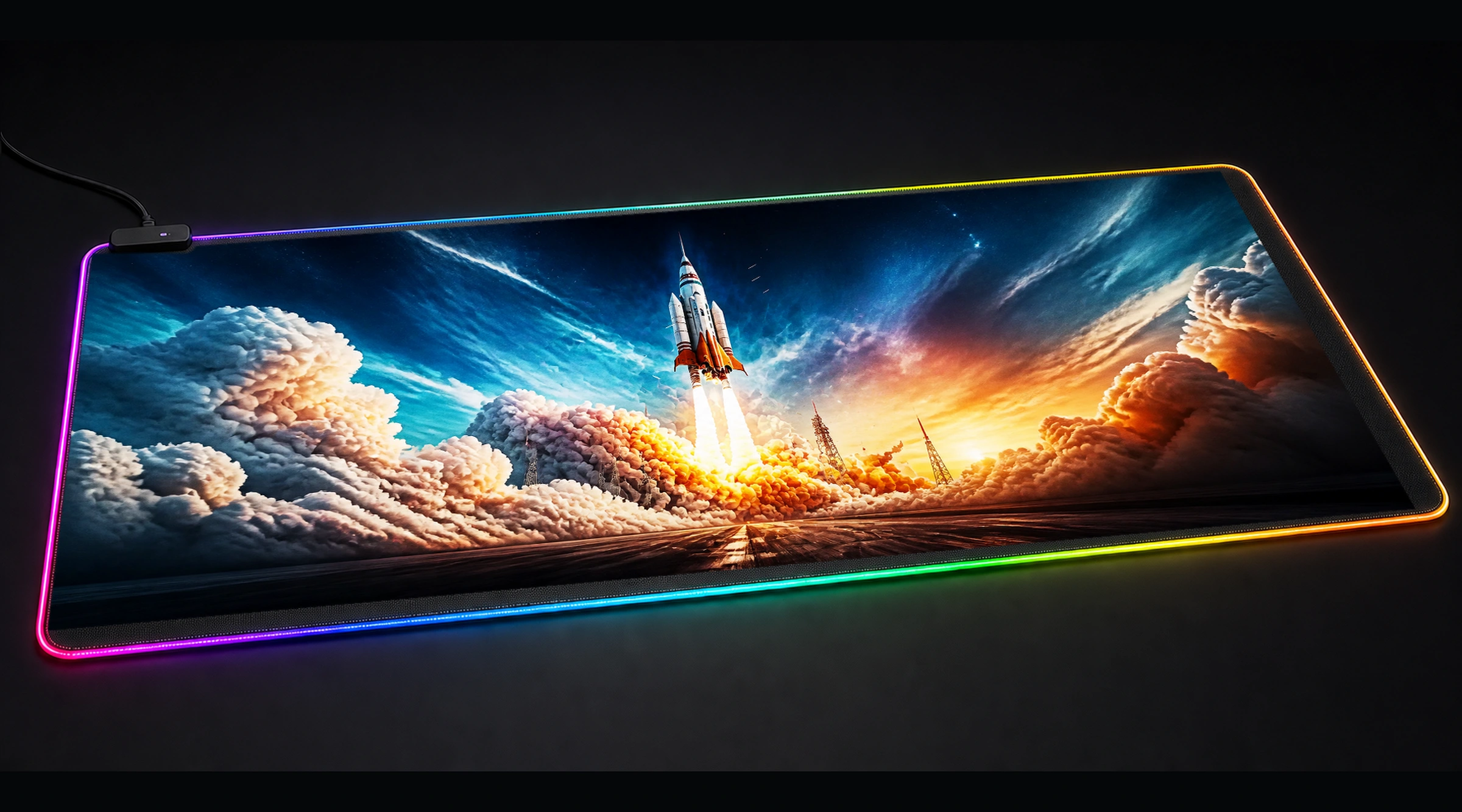 Rocket Launch Future travel landmark art panoramic RGB gaming desk mat product view