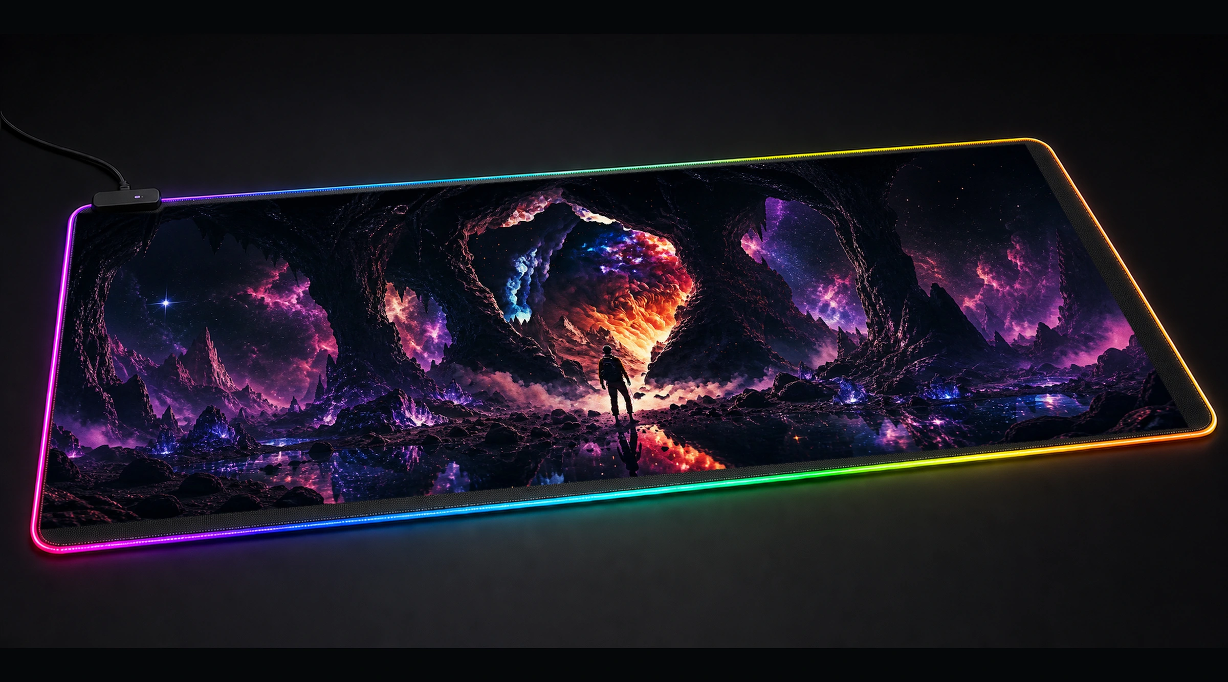 Space Full Color galaxy space art panoramic RGB gaming desk mat product view