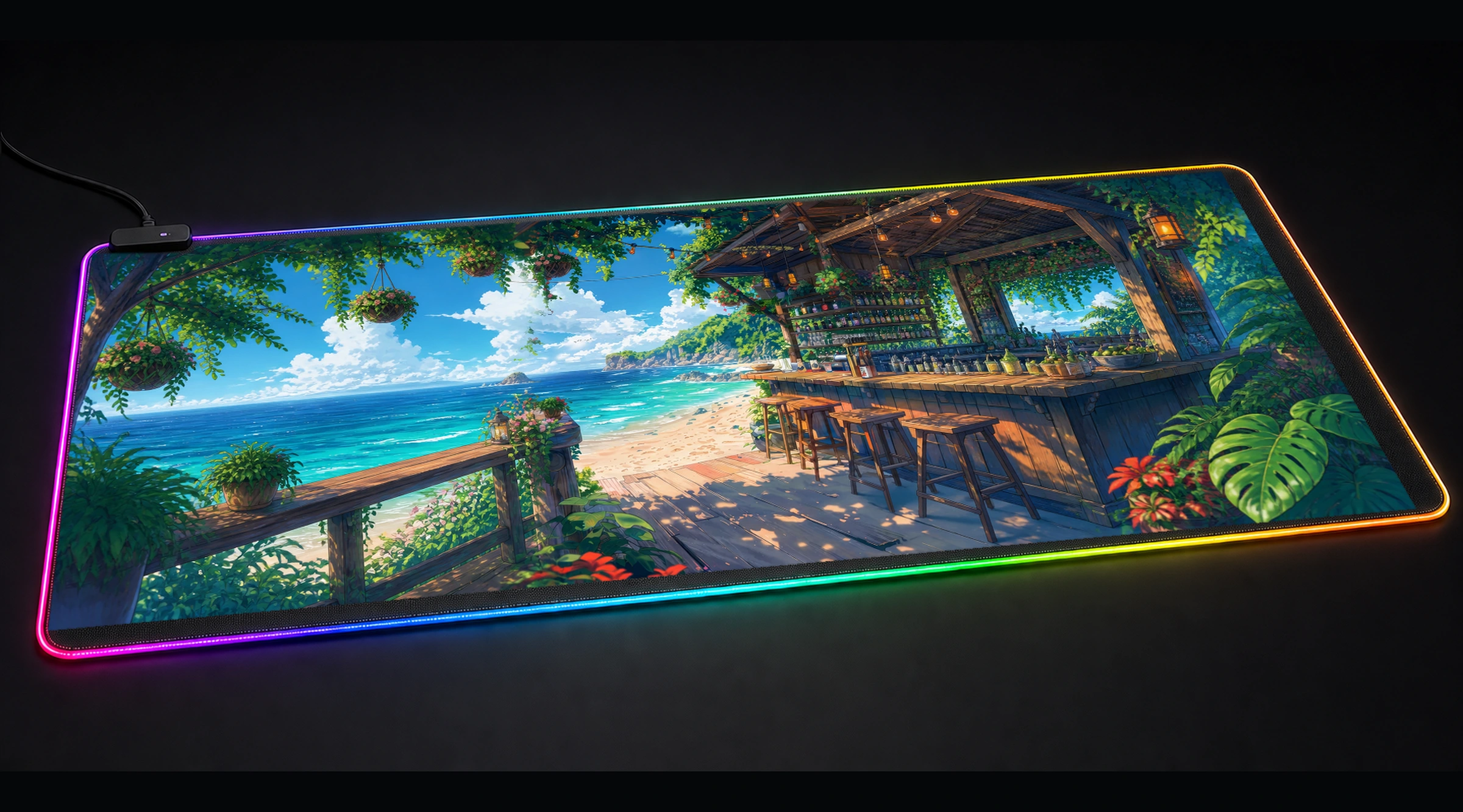 Beach Bar Sea Summer Anime anime art panoramic RGB gaming desk mat product view