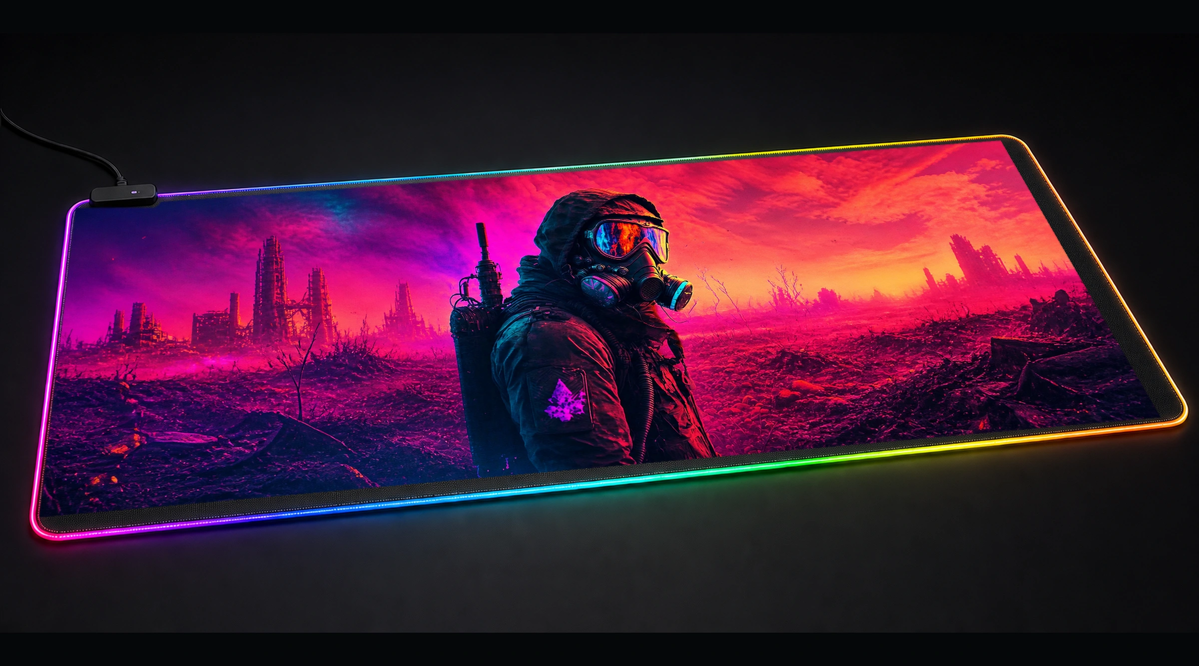 Colorful Fantasy Realm game world art panoramic RGB gaming desk mat product view