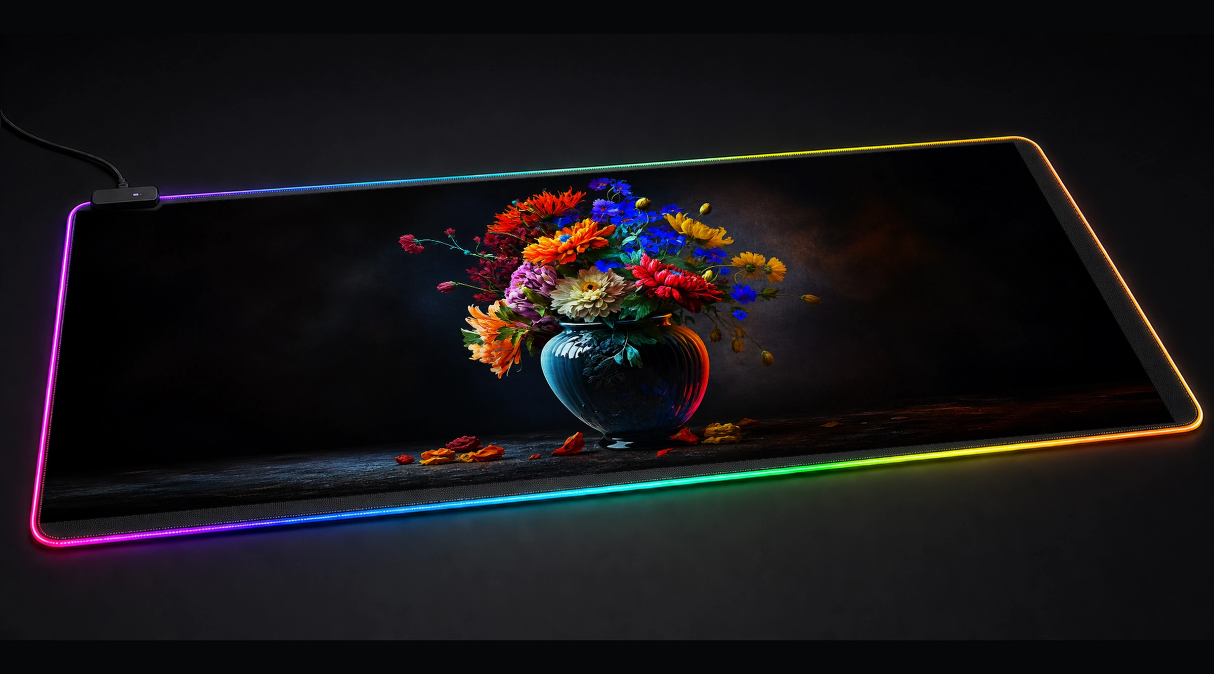 Flower Vase Painting floral botanical art panoramic RGB gaming desk mat product view
