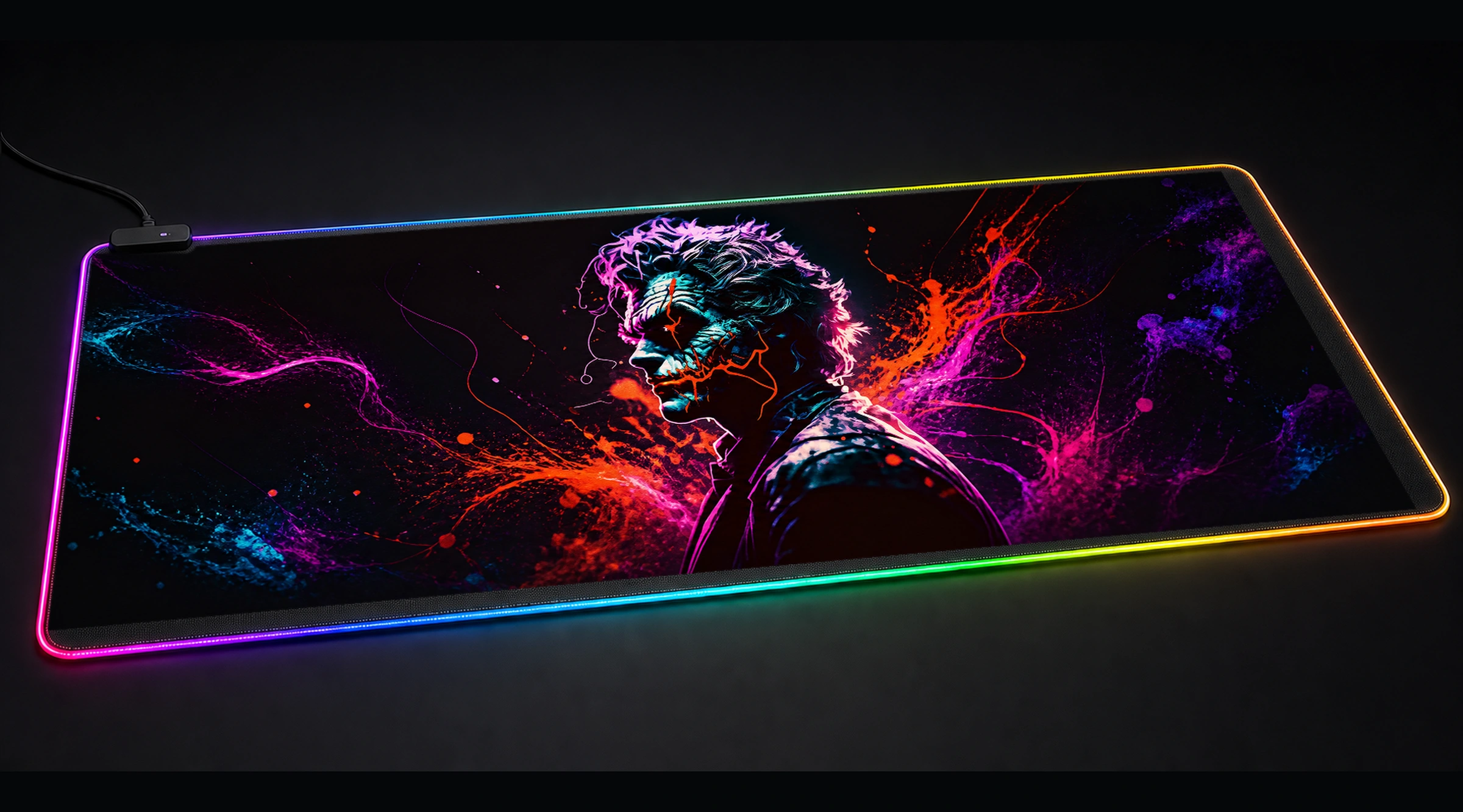Neon Character Art topographic blueprint panoramic RGB gaming desk mat product view