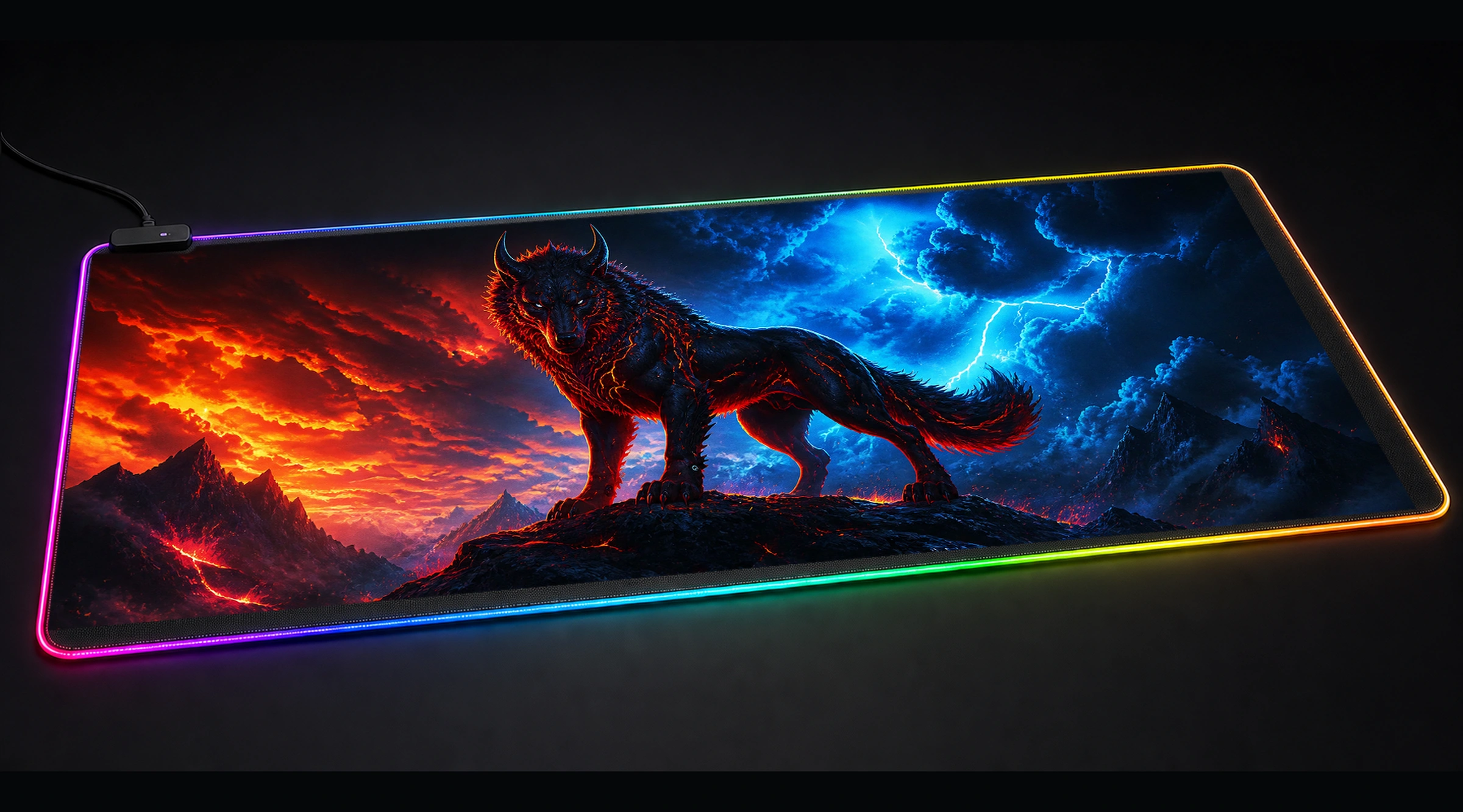 Ghost Wolf — Magenta Quiet Water wildlife art panoramic RGB gaming desk mat product view