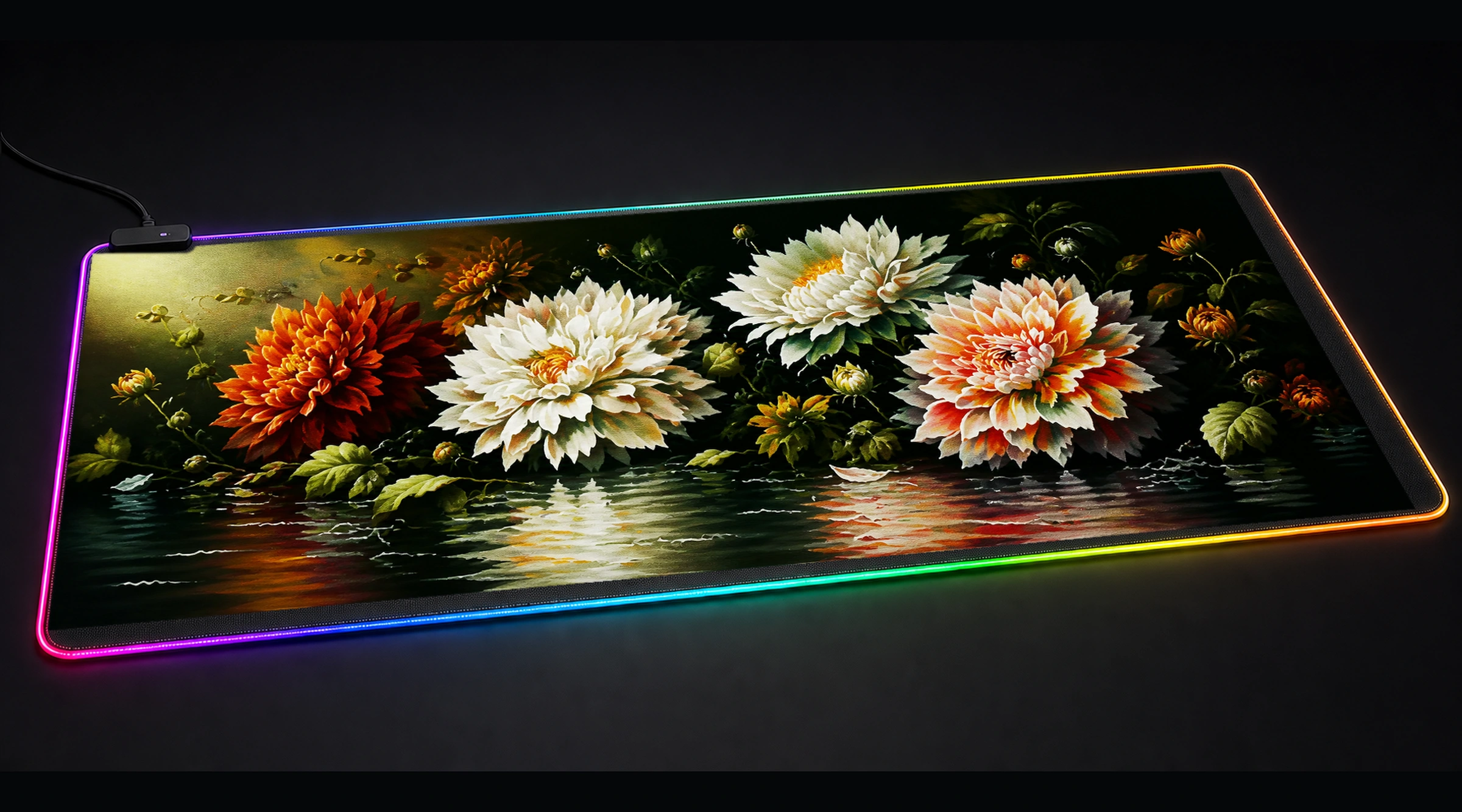Paint Flower Decoration floral botanical art panoramic RGB gaming desk mat product view