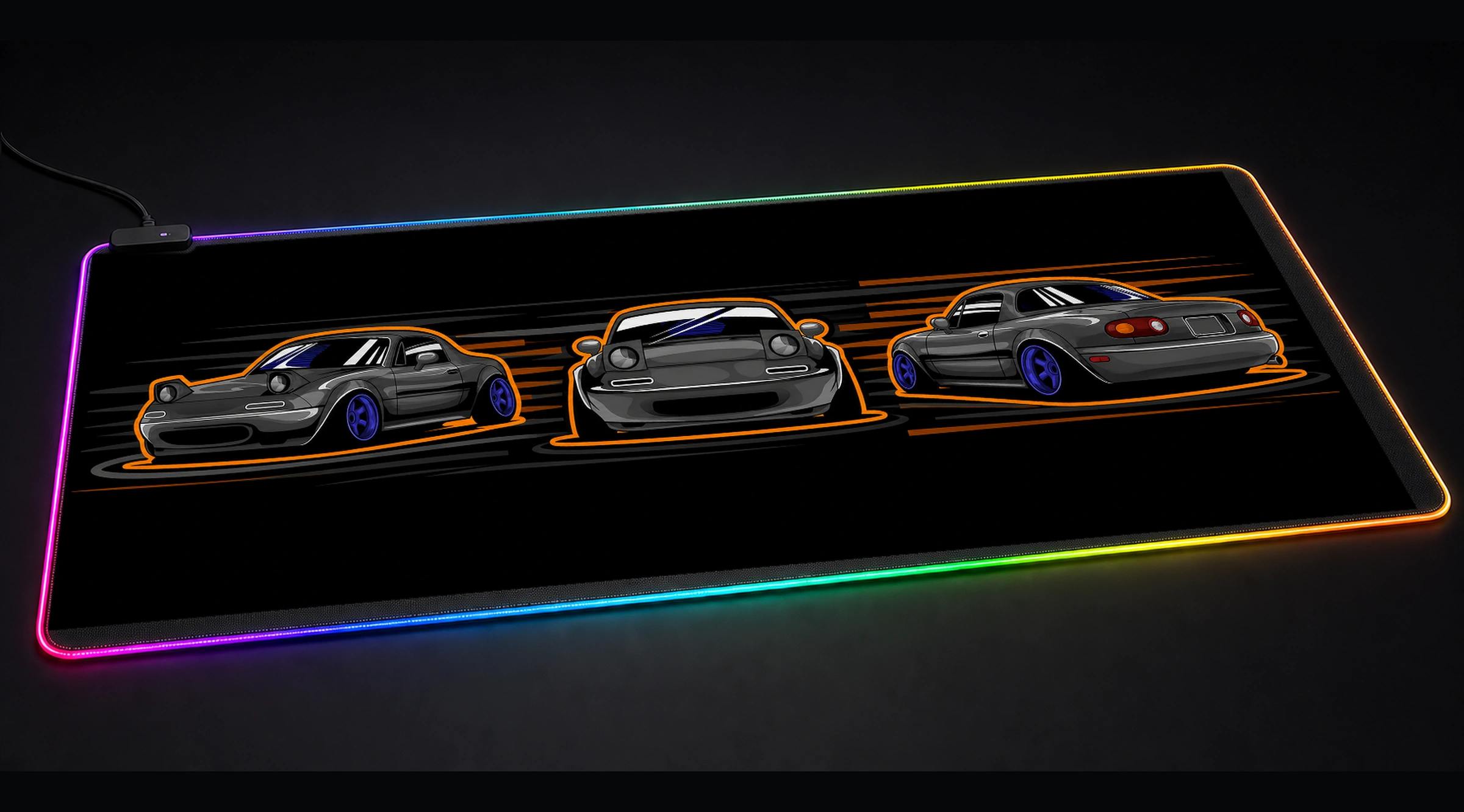 Mazda MX5 Miata supercar art panoramic RGB gaming desk mat product view