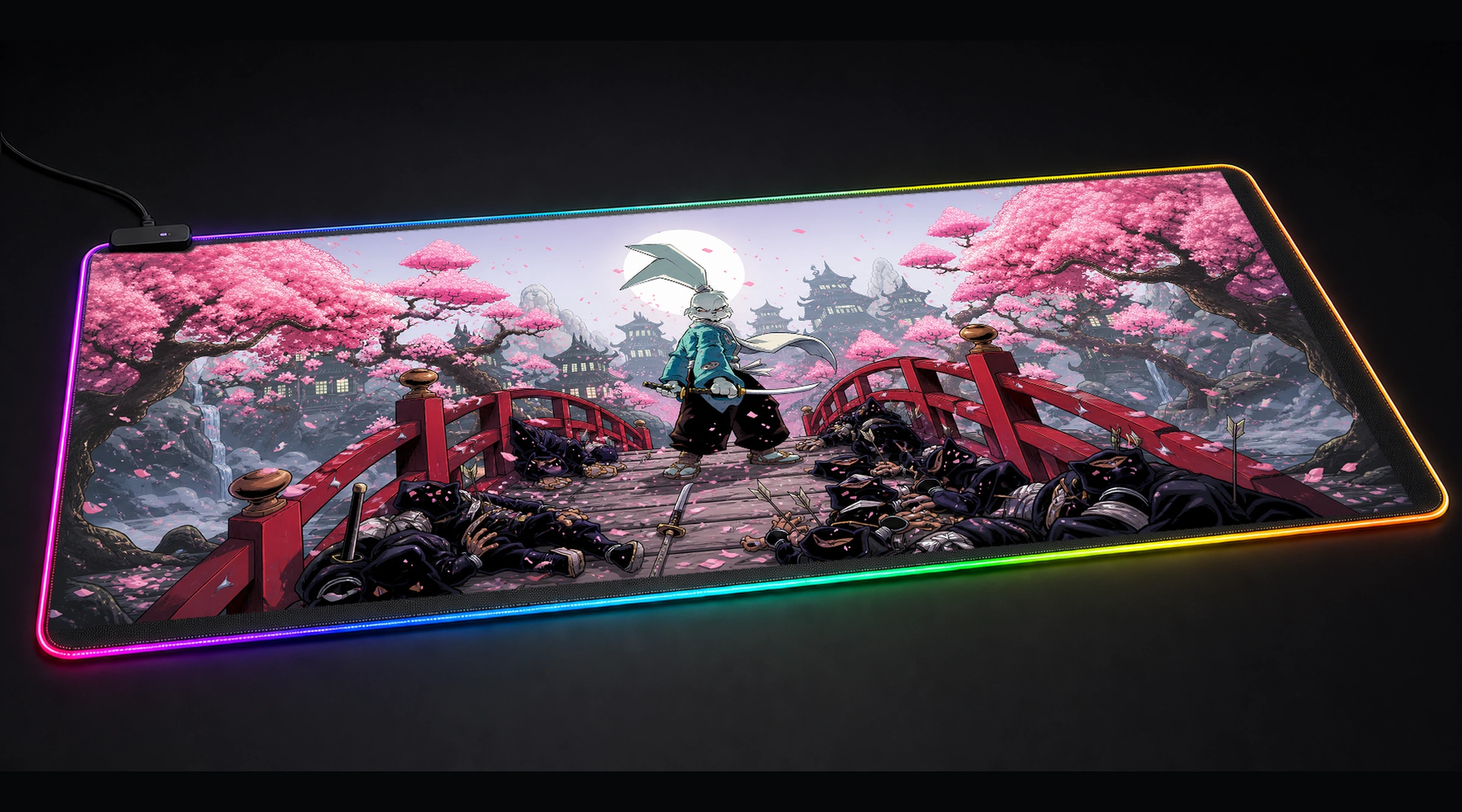 Usagi Yojimbo Samurai samurai art panoramic RGB gaming desk mat product view
