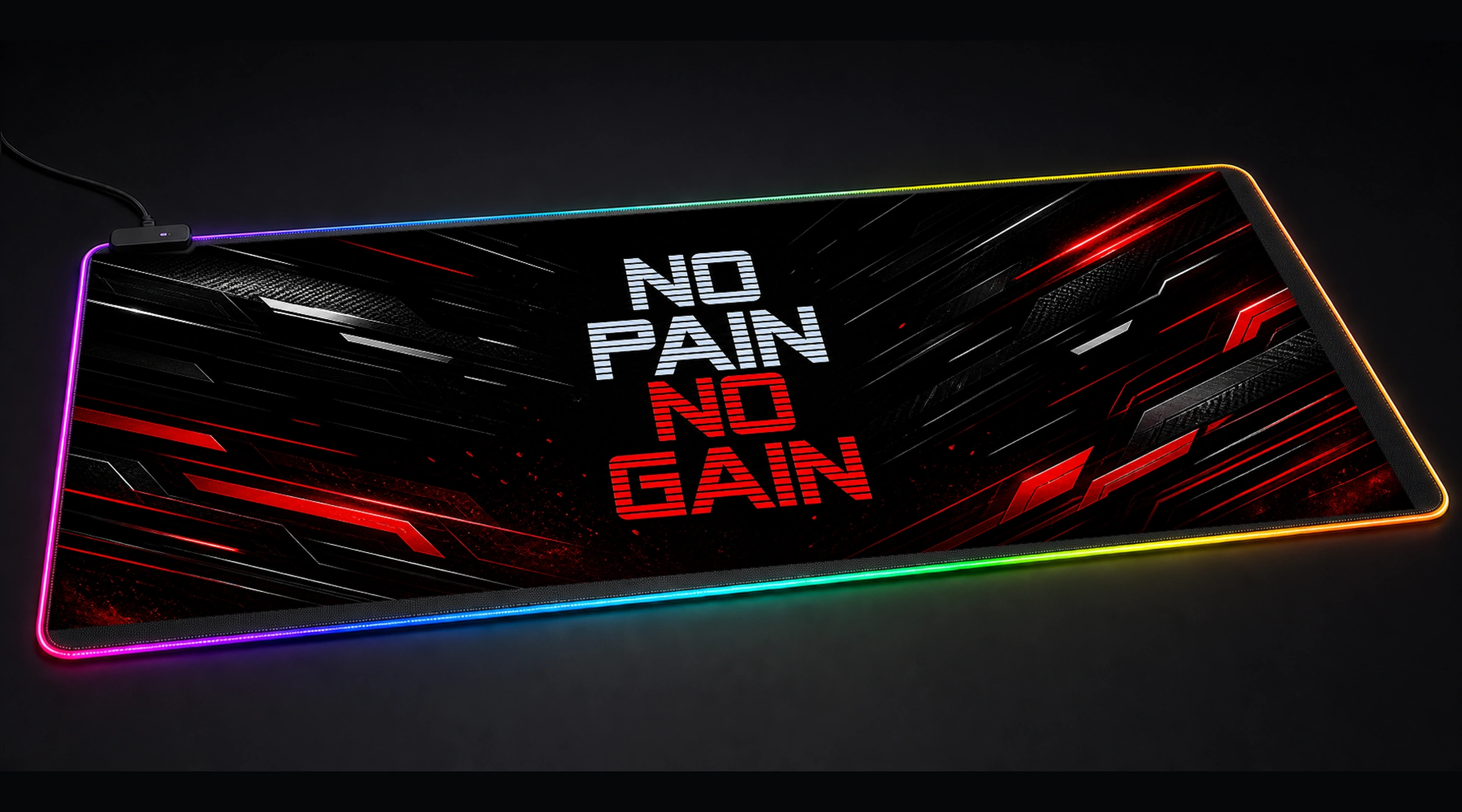 Keep on Moving typography quote panoramic RGB gaming desk mat product view
