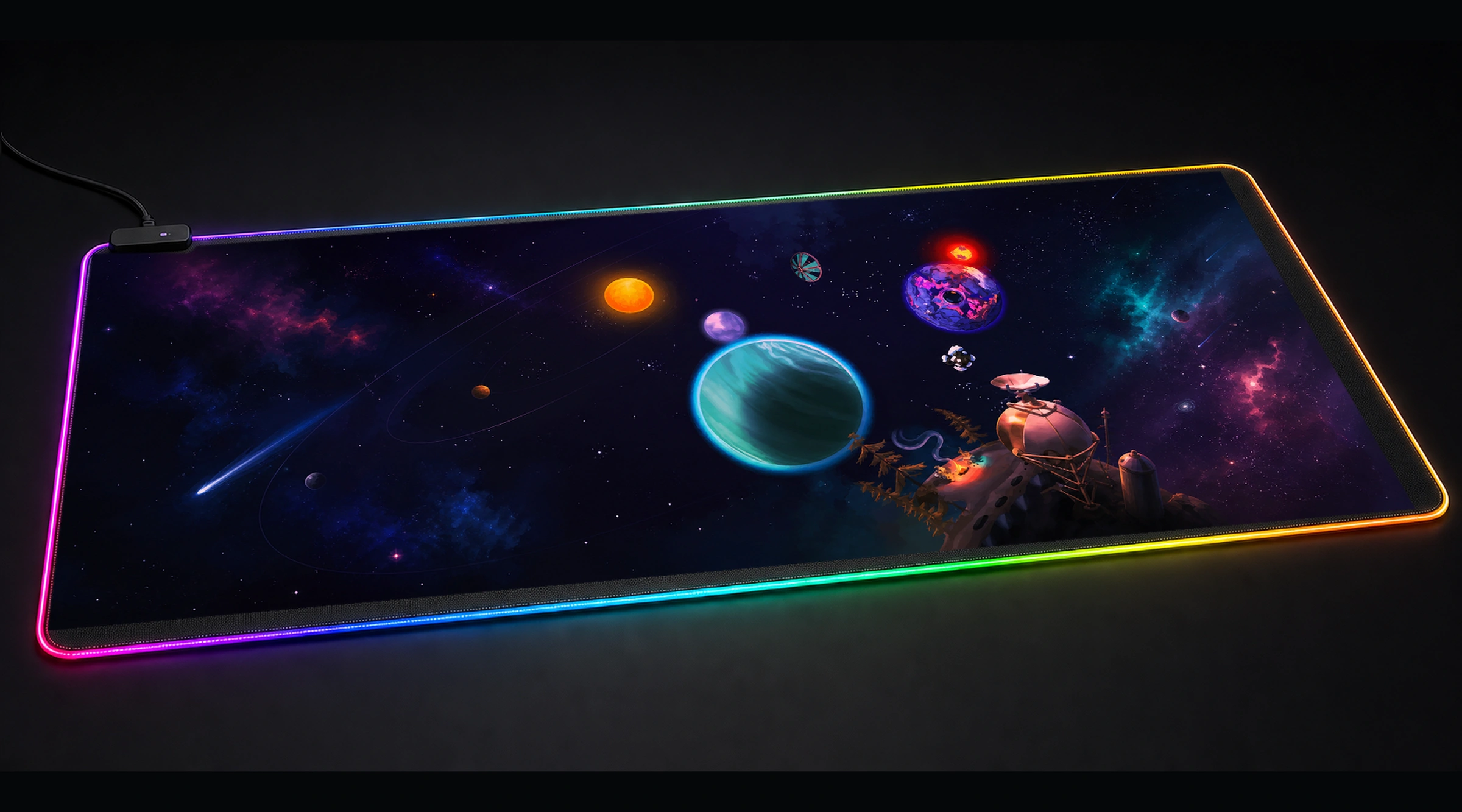 Landscapes Space Outerwild game world art panoramic RGB gaming desk mat product view
