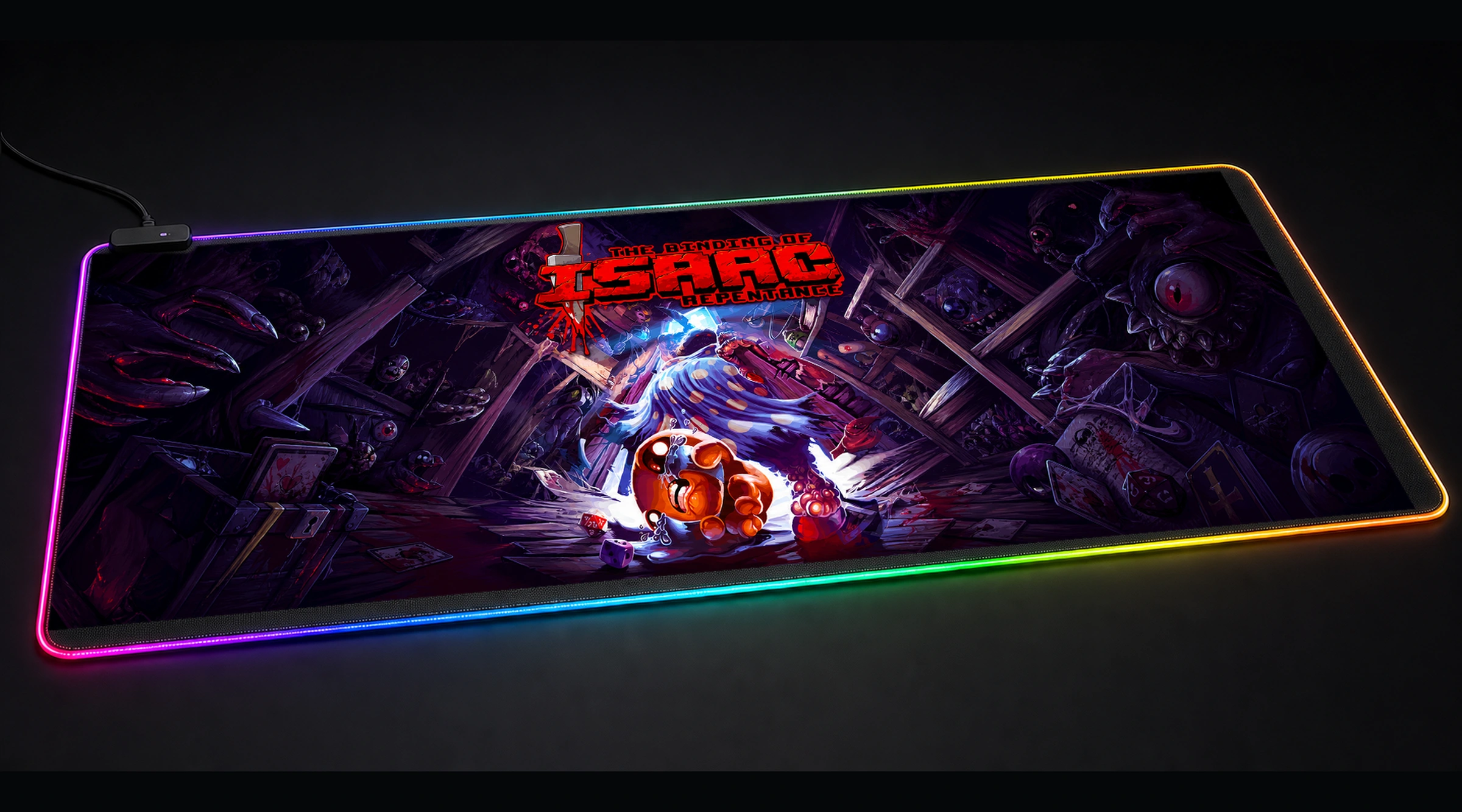 The Binding of Isaac Repentance Game Art game world art panoramic RGB gaming desk mat product view