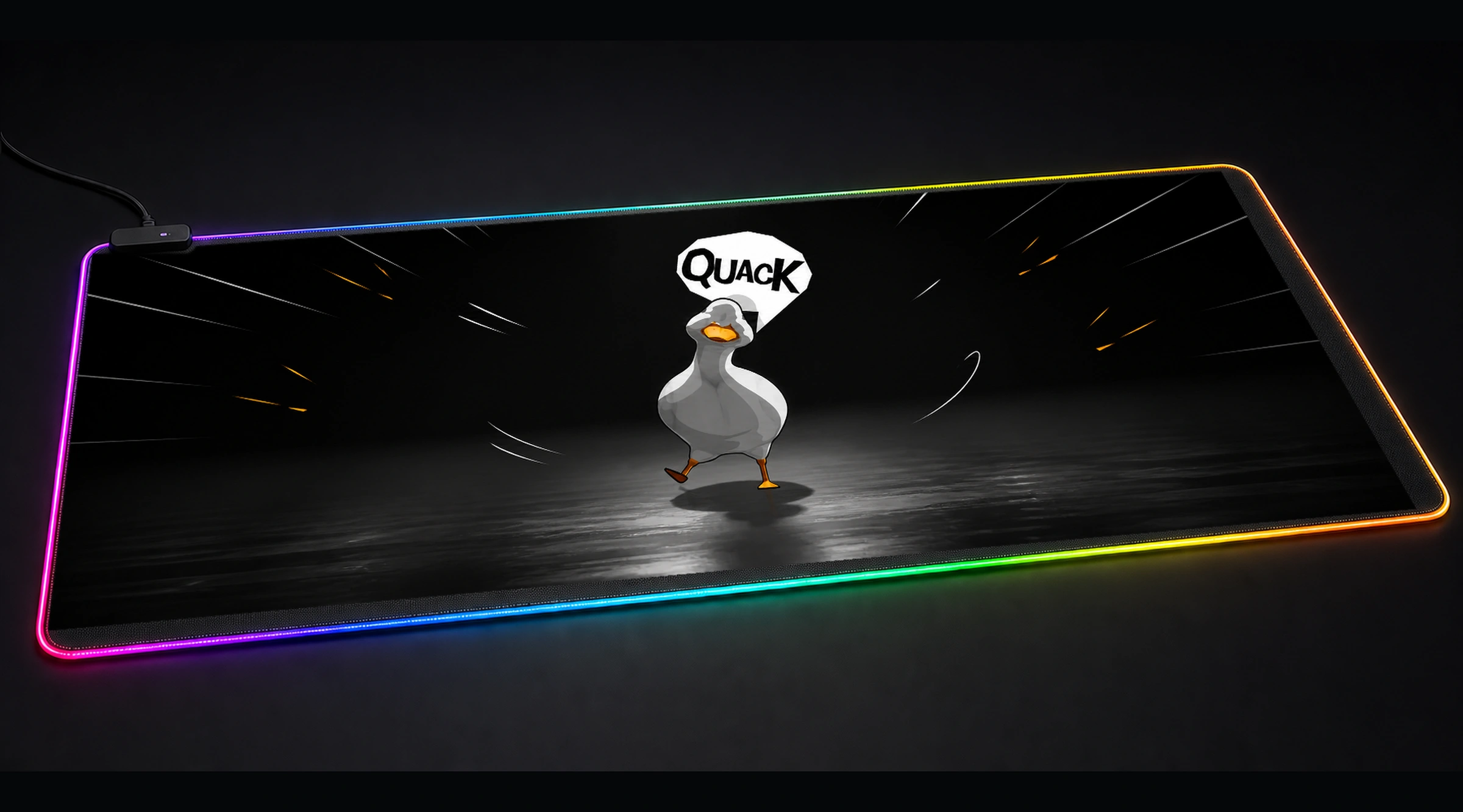 Funny White Duck funny meme art panoramic RGB gaming desk mat product view