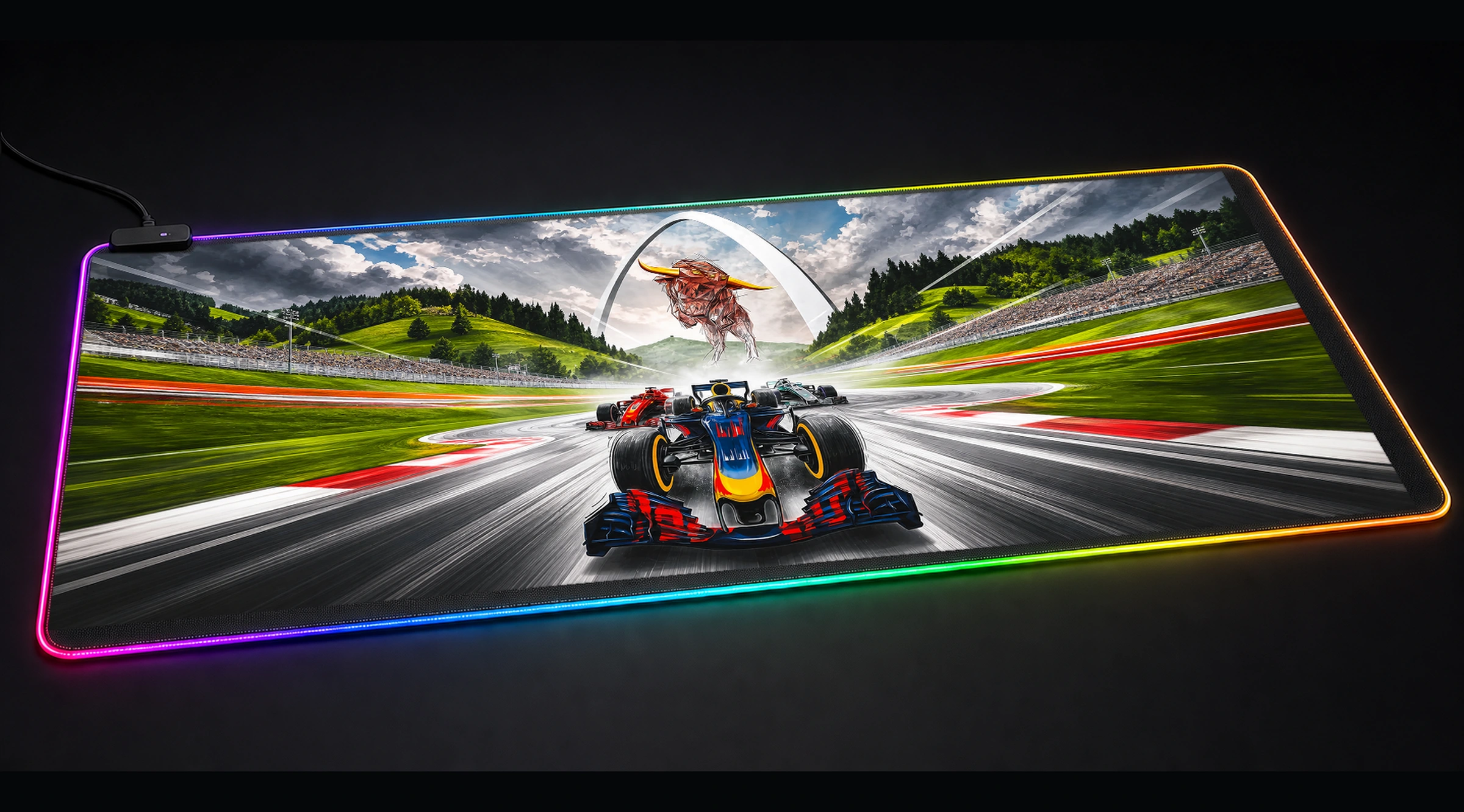 Formula 1 Red Bull formula racing panoramic RGB gaming desk mat product view