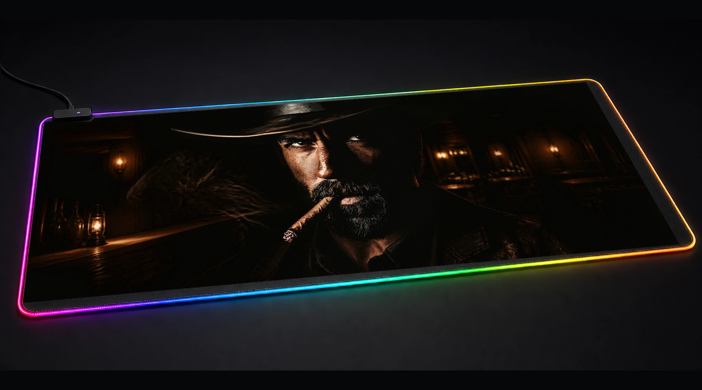 Human Smoke motivational quote panoramic RGB gaming desk mat product view