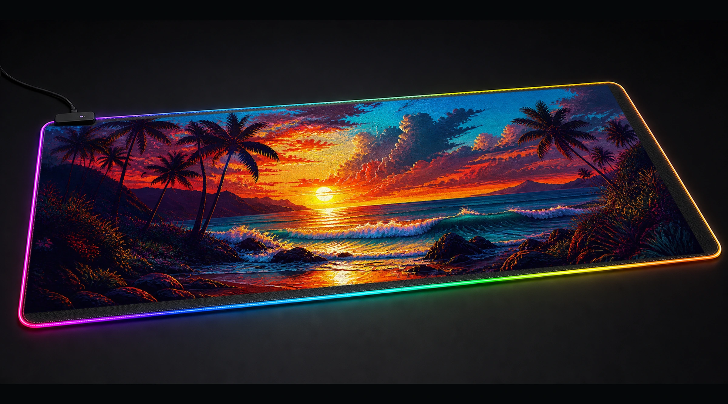 Beautiful View — Crimson Wild Haven ocean wave art panoramic RGB gaming desk mat product view