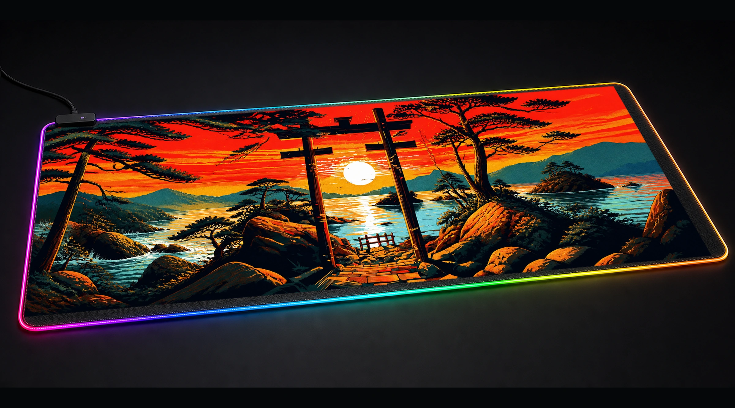 The Charm of Sunrise Gate japanese anime art panoramic RGB gaming desk mat product view