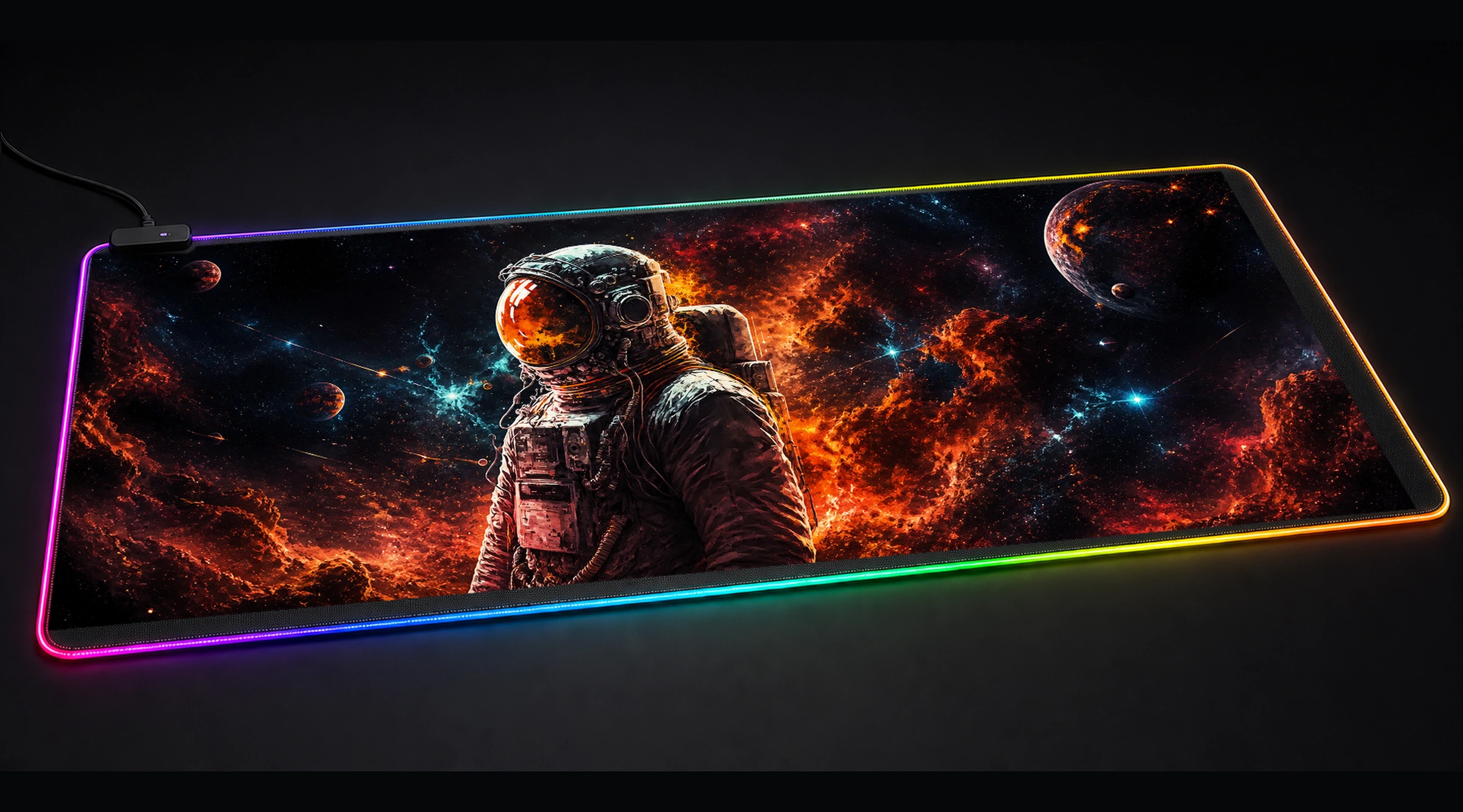 Astronaut Inspired robot mecha art panoramic RGB gaming desk mat product view