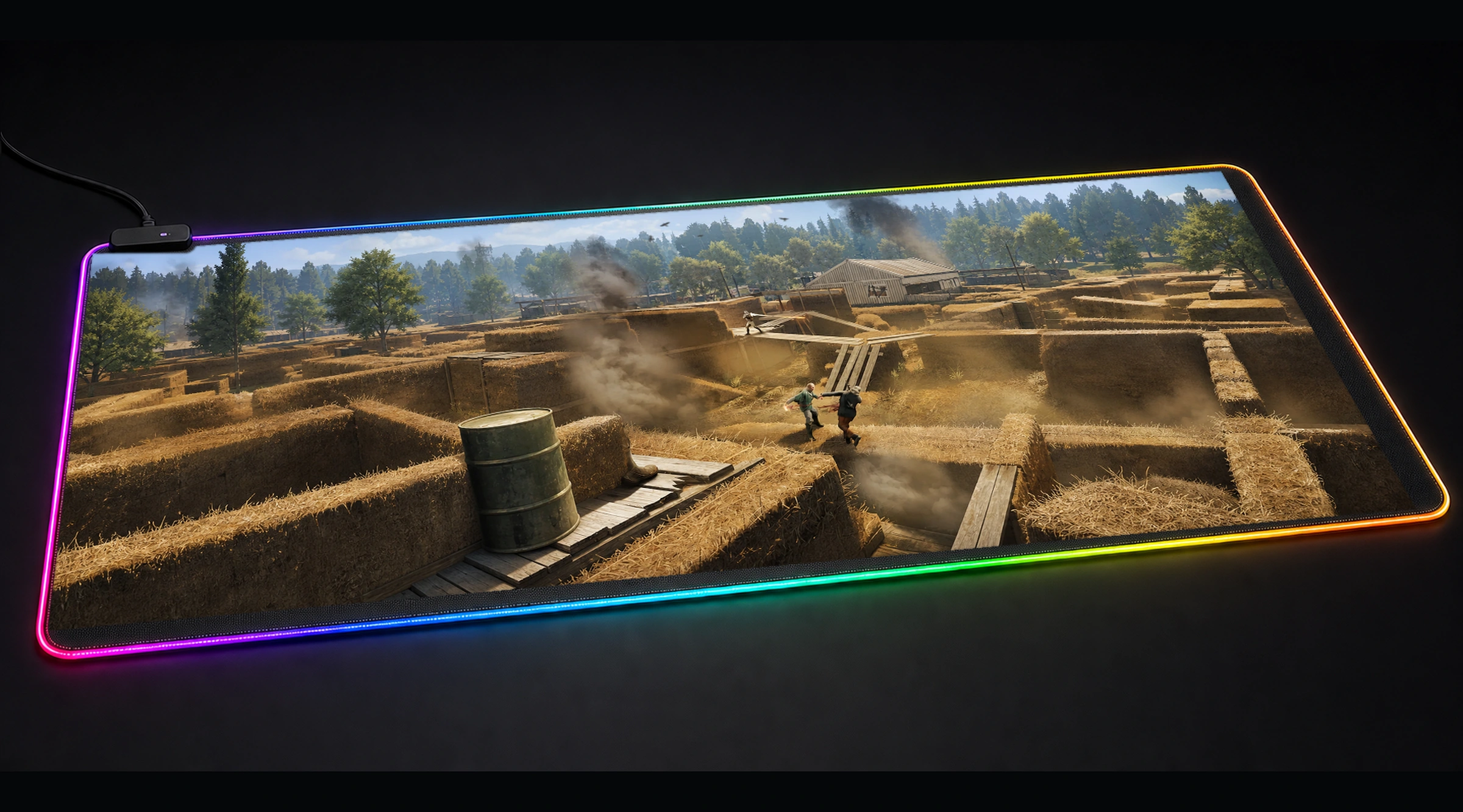 Vigor — Golden Checkpoint tactical action panoramic RGB gaming desk mat product view