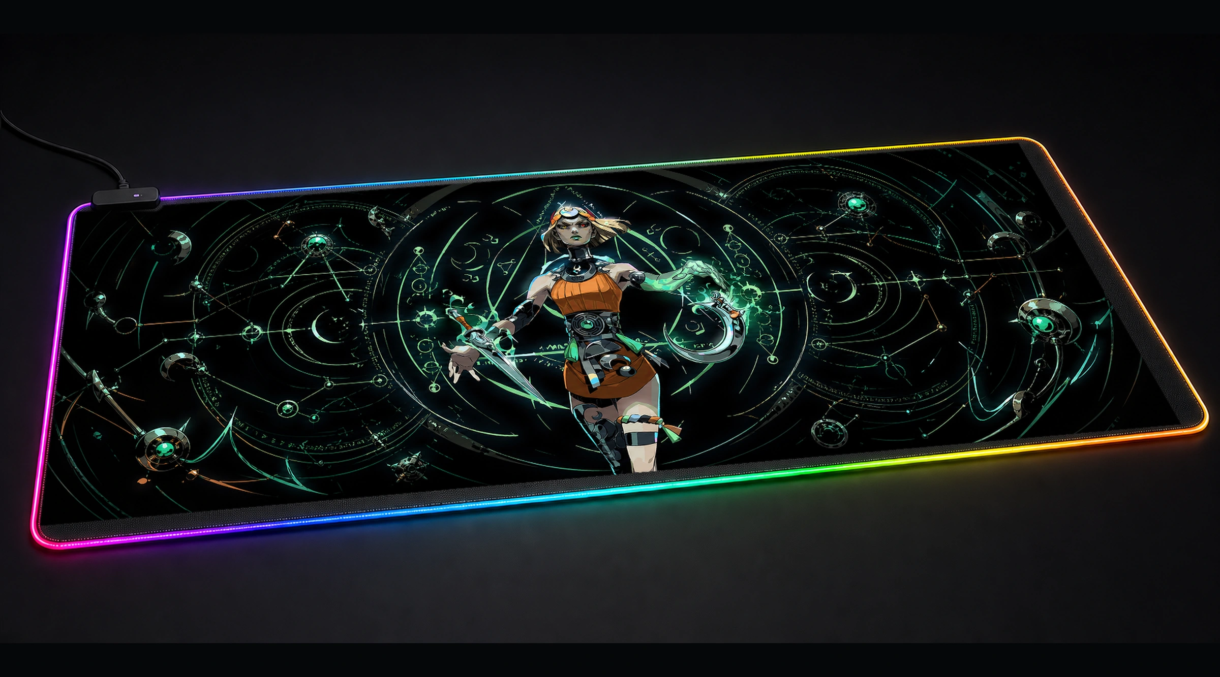Hades — Emerald Final Round game world art panoramic RGB gaming desk mat product view