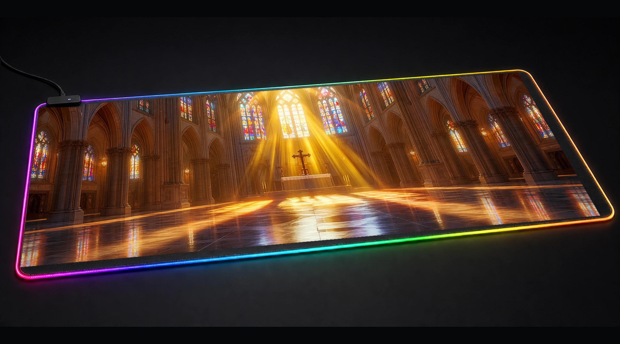 Religion — Golden Heritage spiritual art panoramic RGB gaming desk mat product view