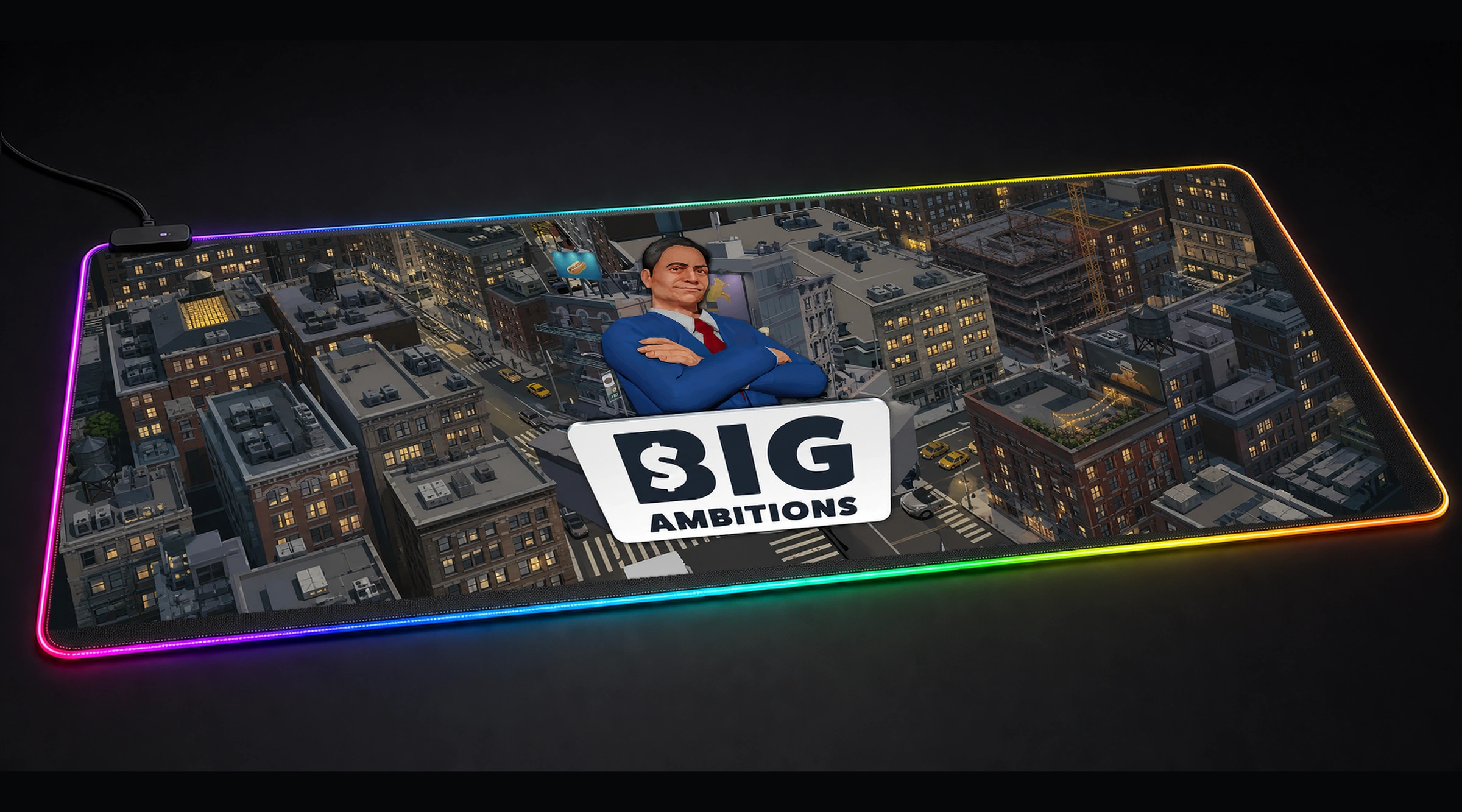 Big Ambitions Game — Monochrome Arena game world art panoramic RGB gaming desk mat product view