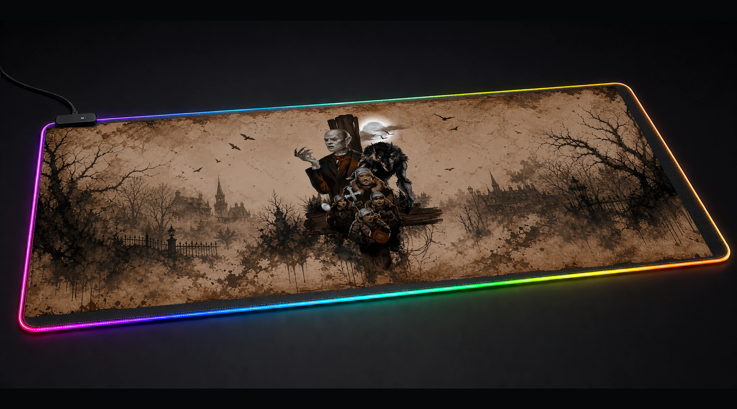 Sanguivore Twenty Below game world art panoramic RGB gaming desk mat product view
