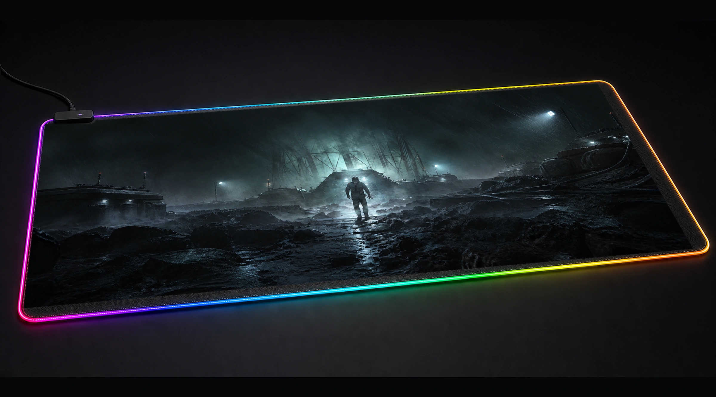 Fort Solis Game astronaut space art panoramic RGB gaming desk mat product view