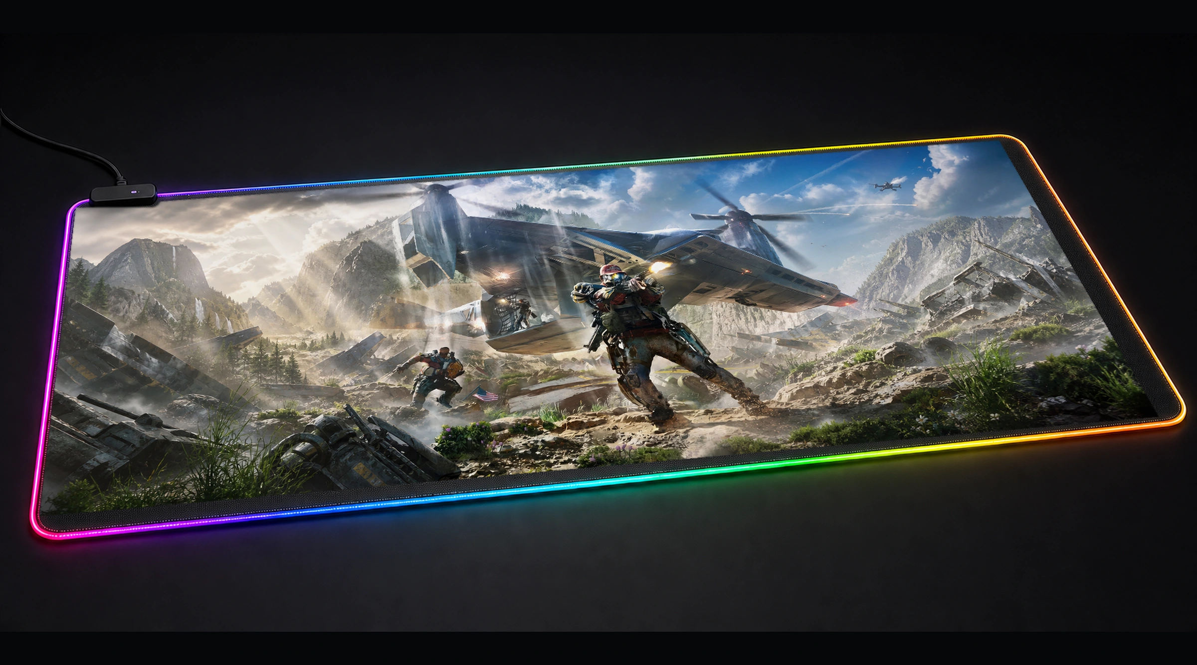 Exoborne Game tactical action panoramic RGB gaming desk mat product view