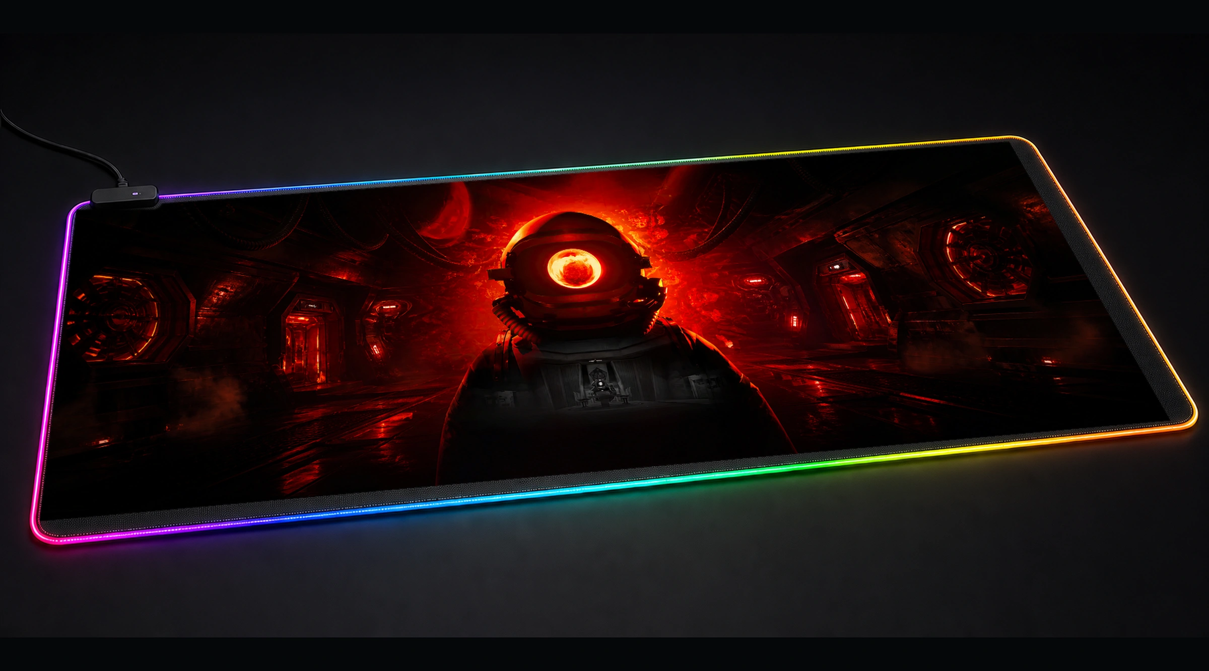 Red Matter astronaut space art panoramic RGB gaming desk mat product view