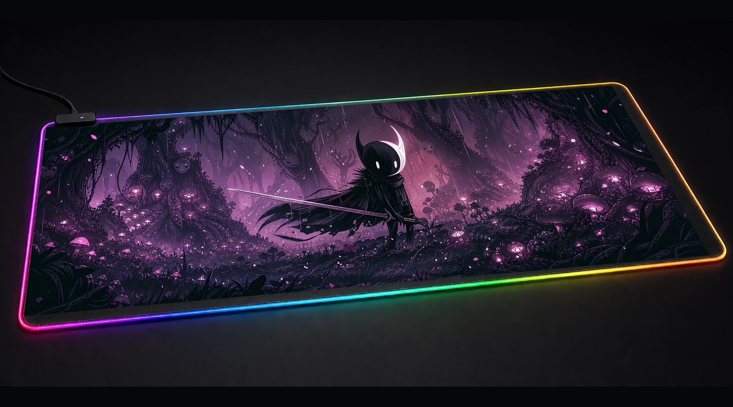 Hollow Knight tactical action panoramic RGB gaming desk mat product view
