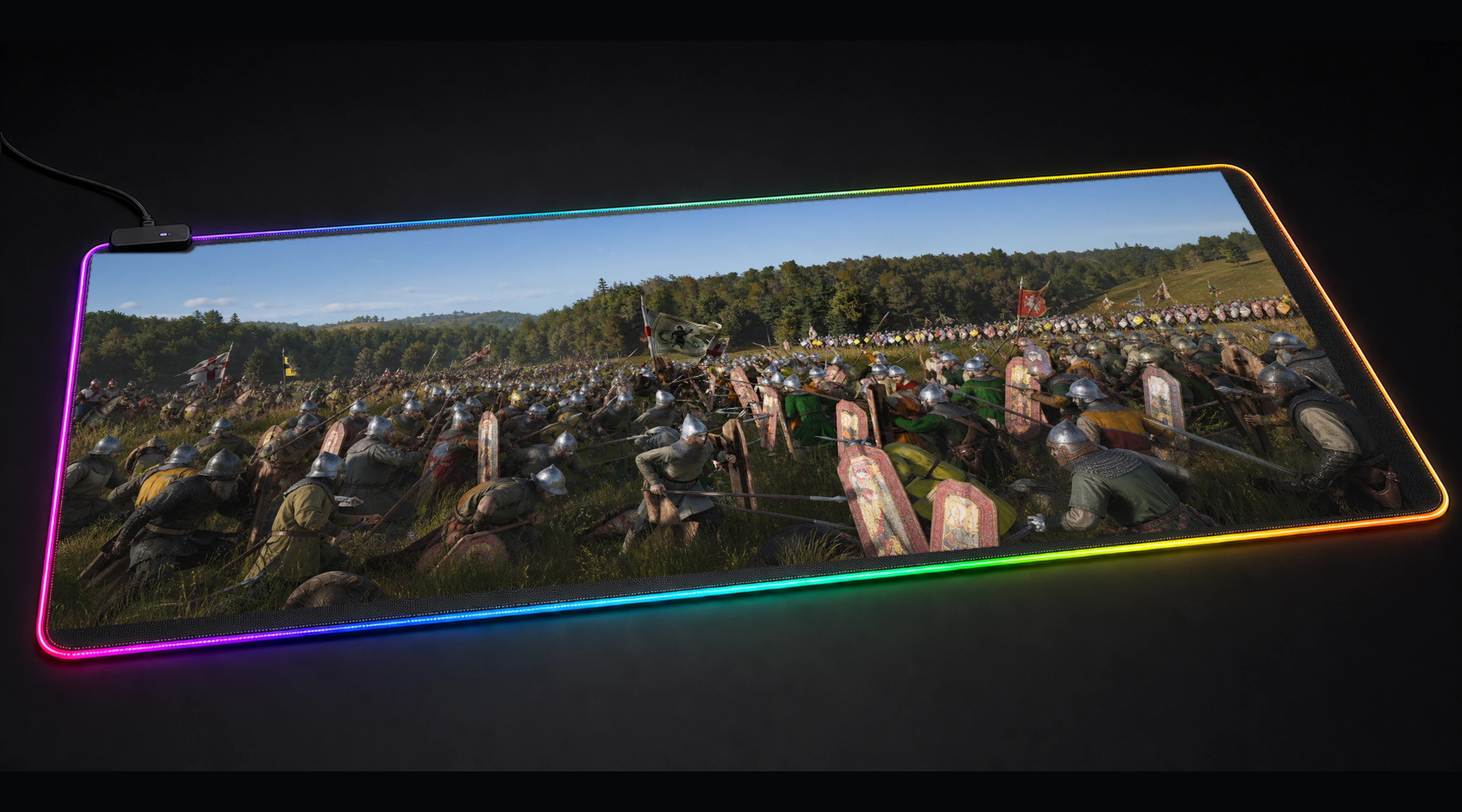 Manor Lords Game — Monochrome Checkpoint tactical action panoramic RGB gaming desk mat product view