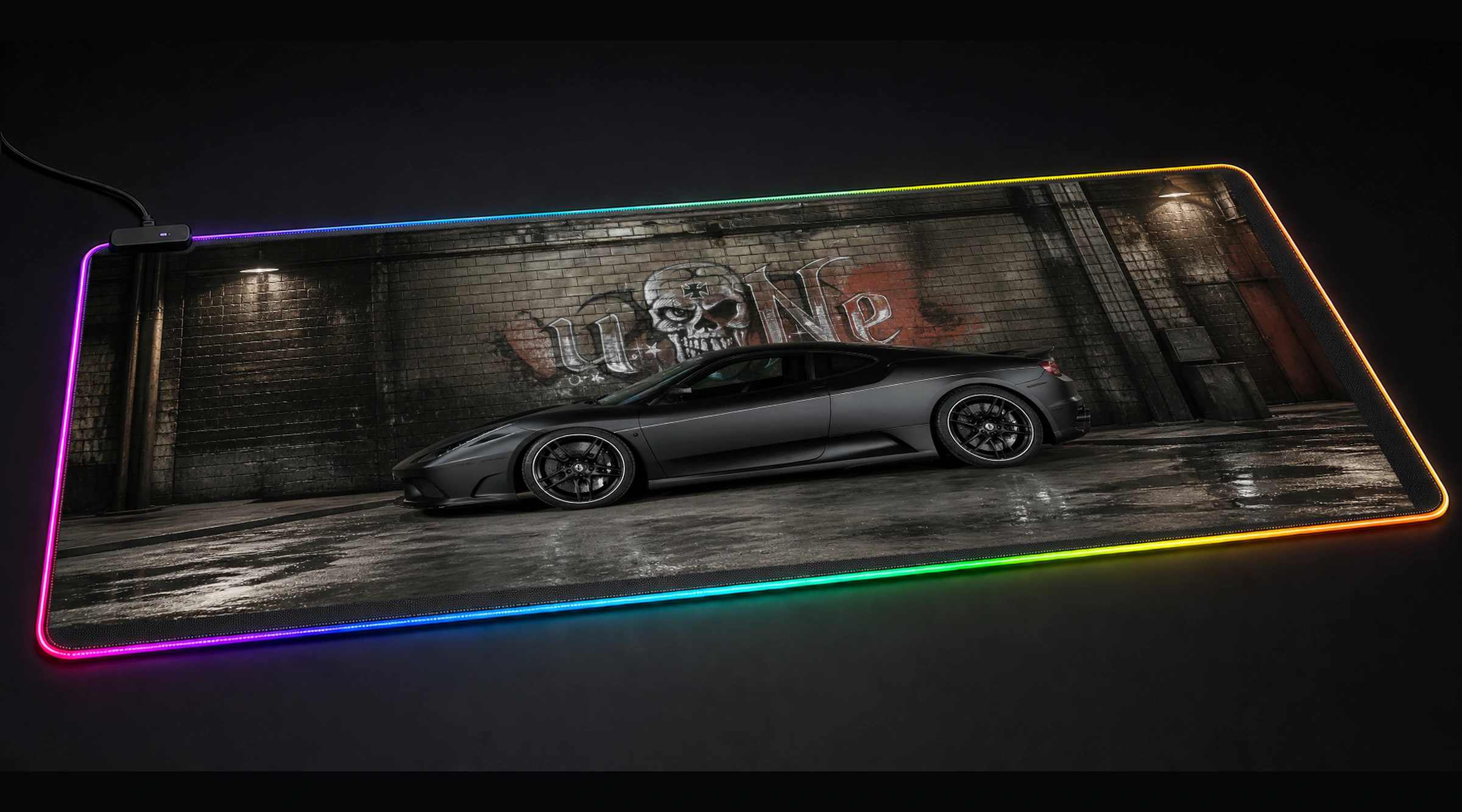 Ferrari F430 supercar art panoramic RGB gaming desk mat product view