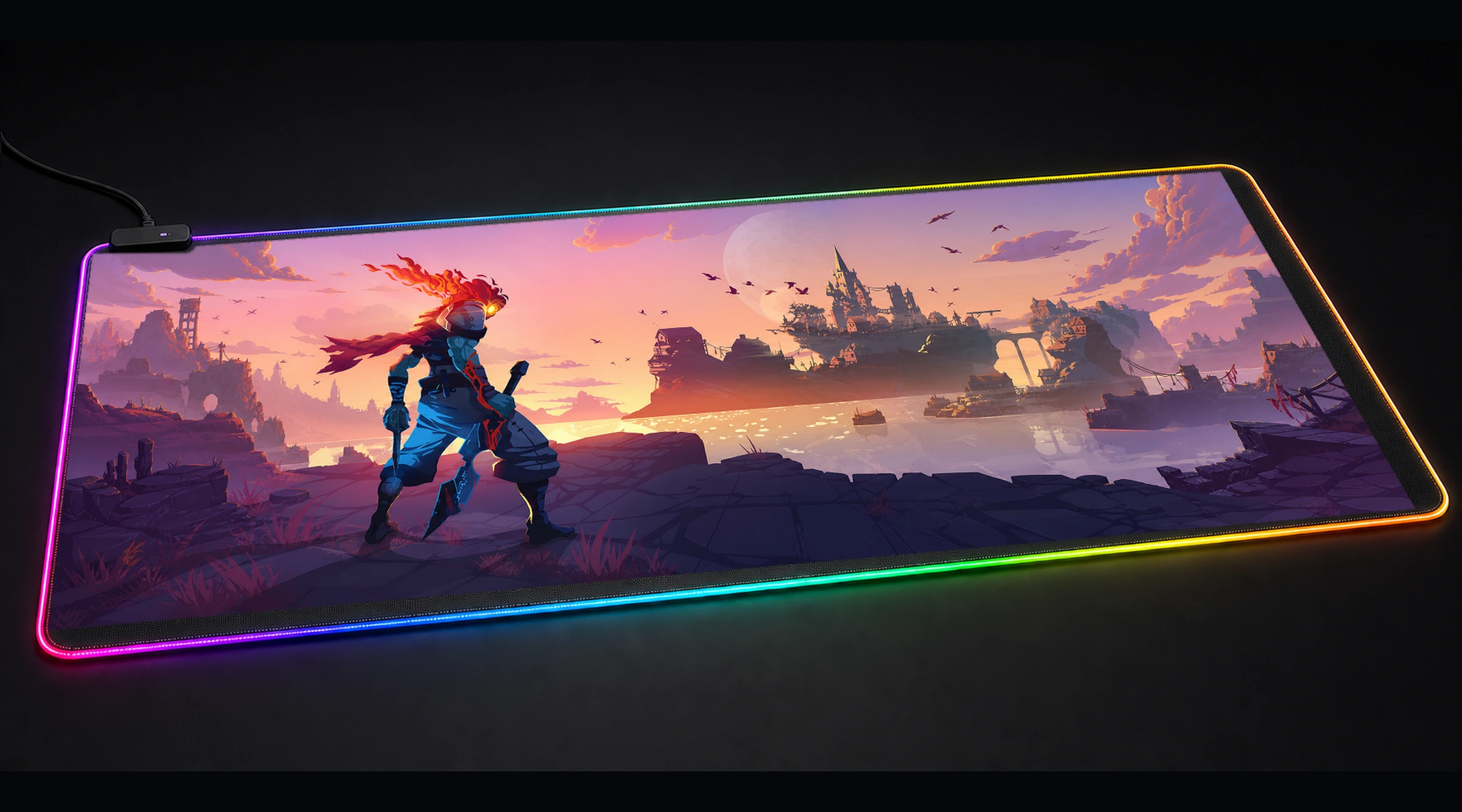 Dead Cells tactical action panoramic RGB gaming desk mat product view