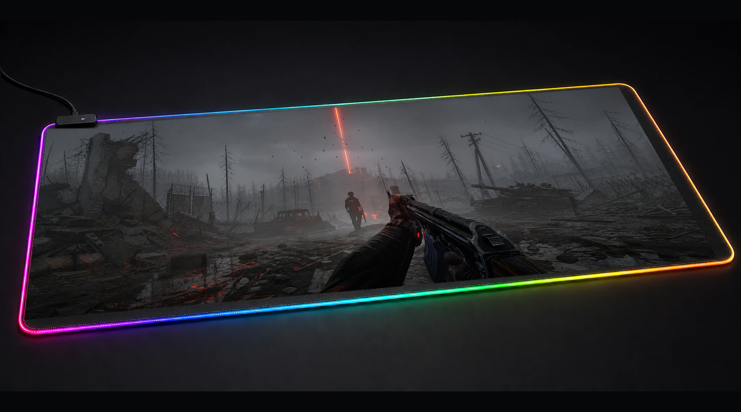 Phantom Line game world art panoramic RGB gaming desk mat product view