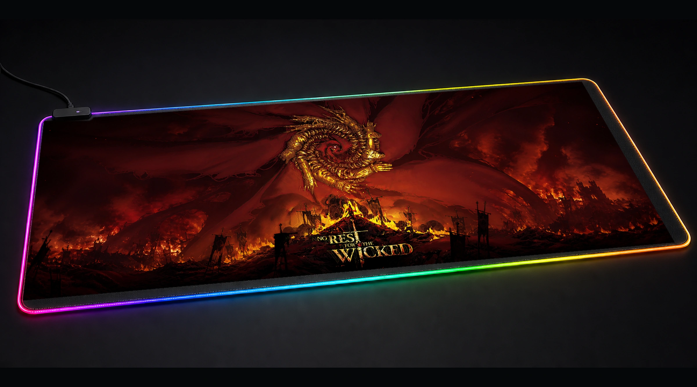 No Rest for the Wicked — Crimson Final Round game world art panoramic RGB gaming desk mat product view