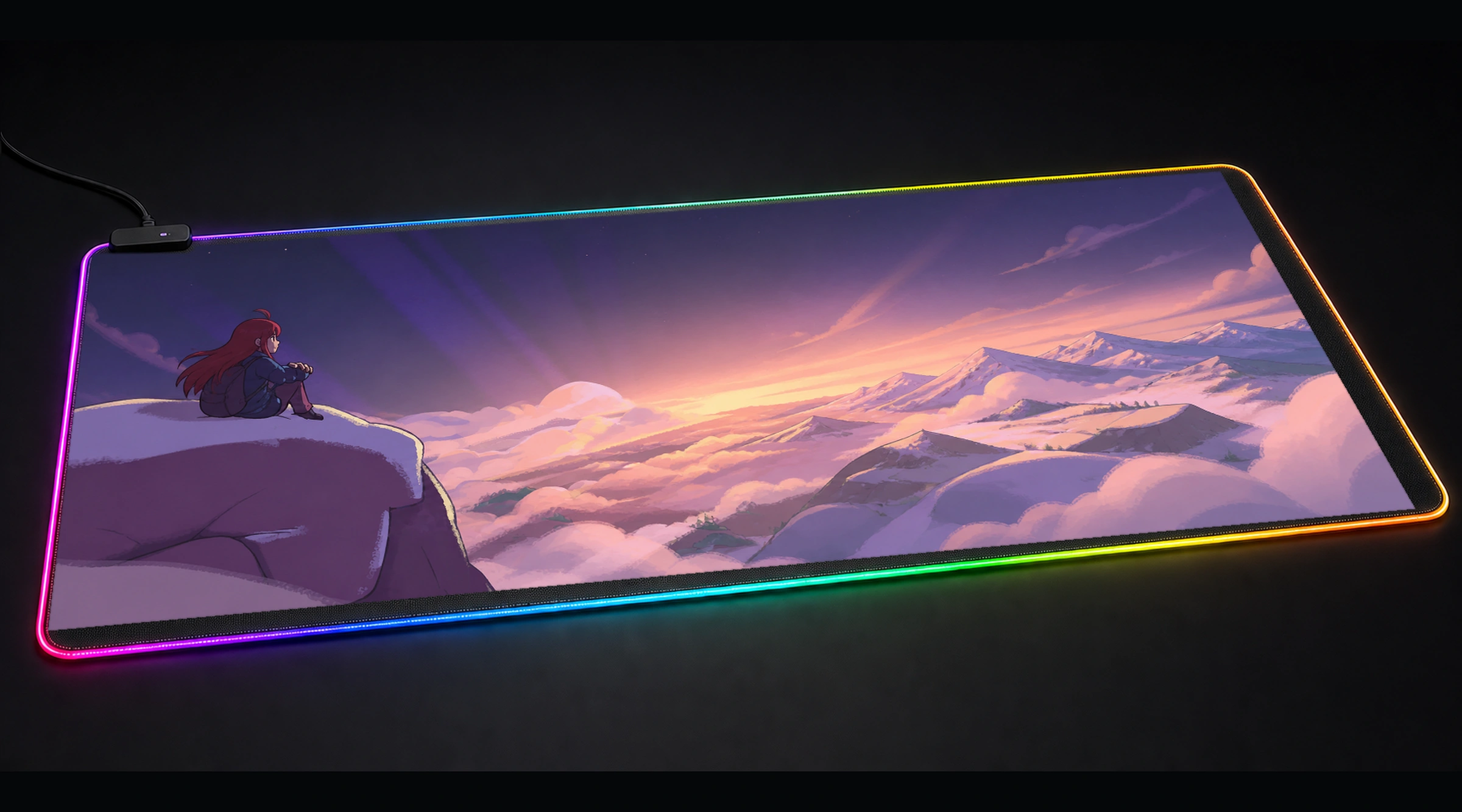 Celeste — Magenta Final Round retro arcade panoramic RGB gaming desk mat product view