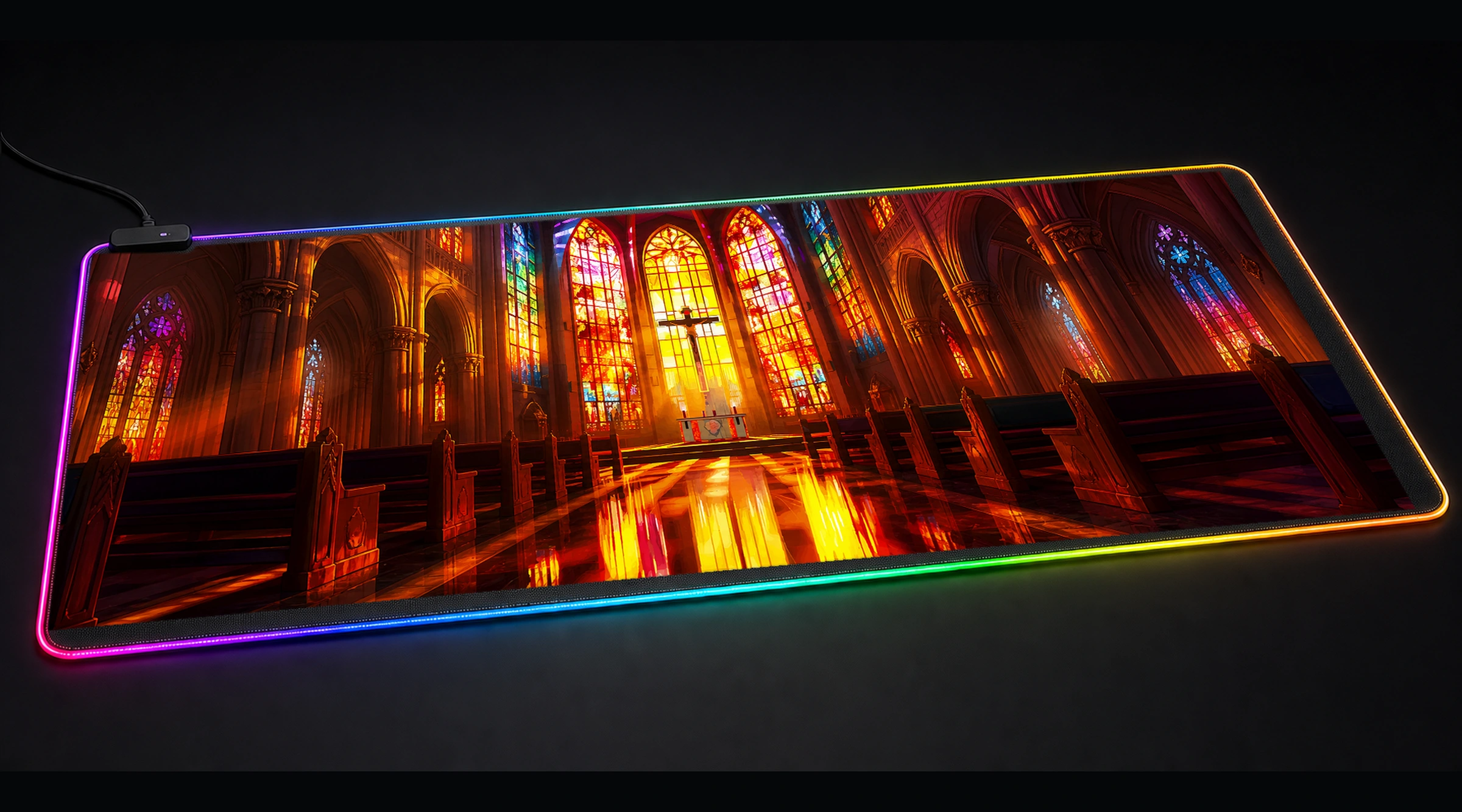 Religius religion — Golden After Hours spiritual art panoramic RGB gaming desk mat product view