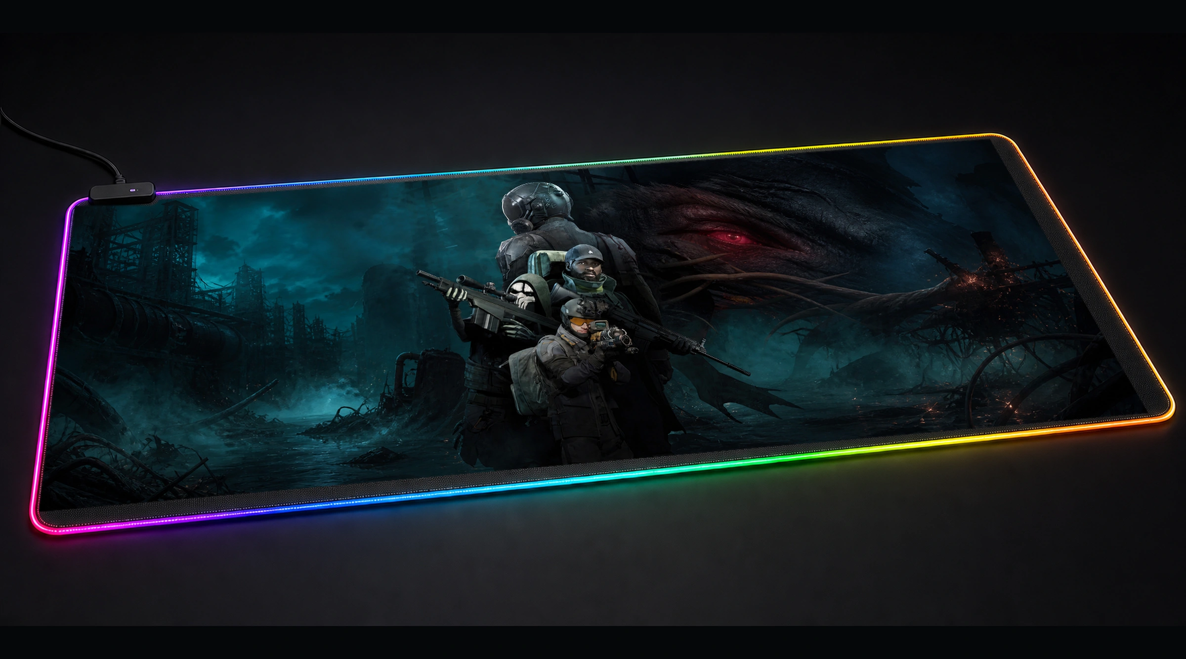 Once Human Game — Azure Checkpoint tactical action panoramic RGB gaming desk mat product view
