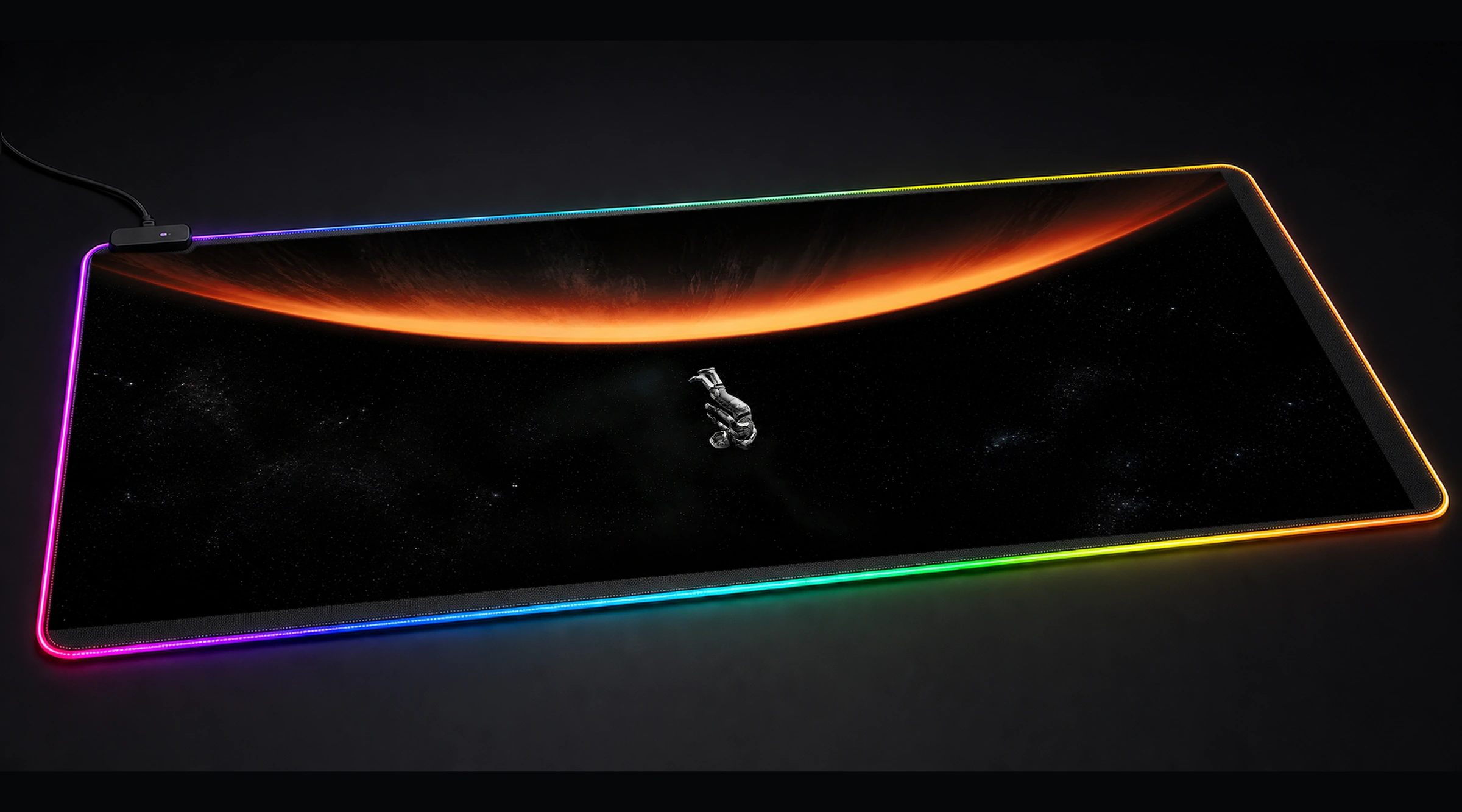 Moons of Madness Game astronaut space art panoramic RGB gaming desk mat product view