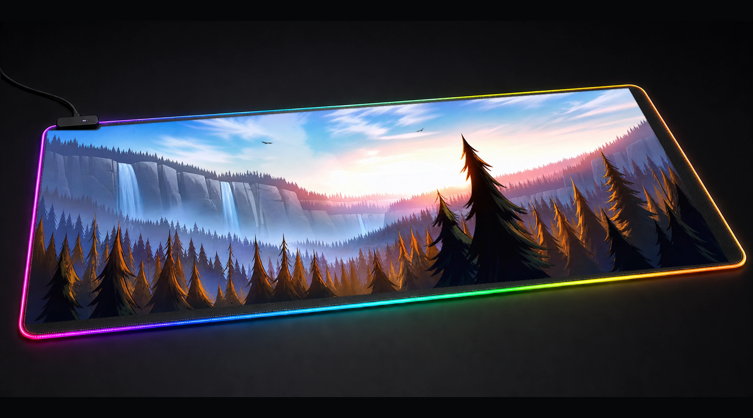 Waterfall Gravity Falls movie tv art panoramic RGB gaming desk mat product view