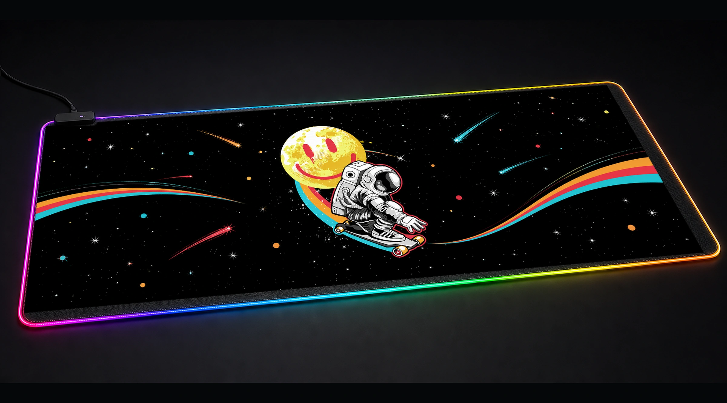 Astronaut With Smile Emoti astronaut space art panoramic RGB gaming desk mat product view