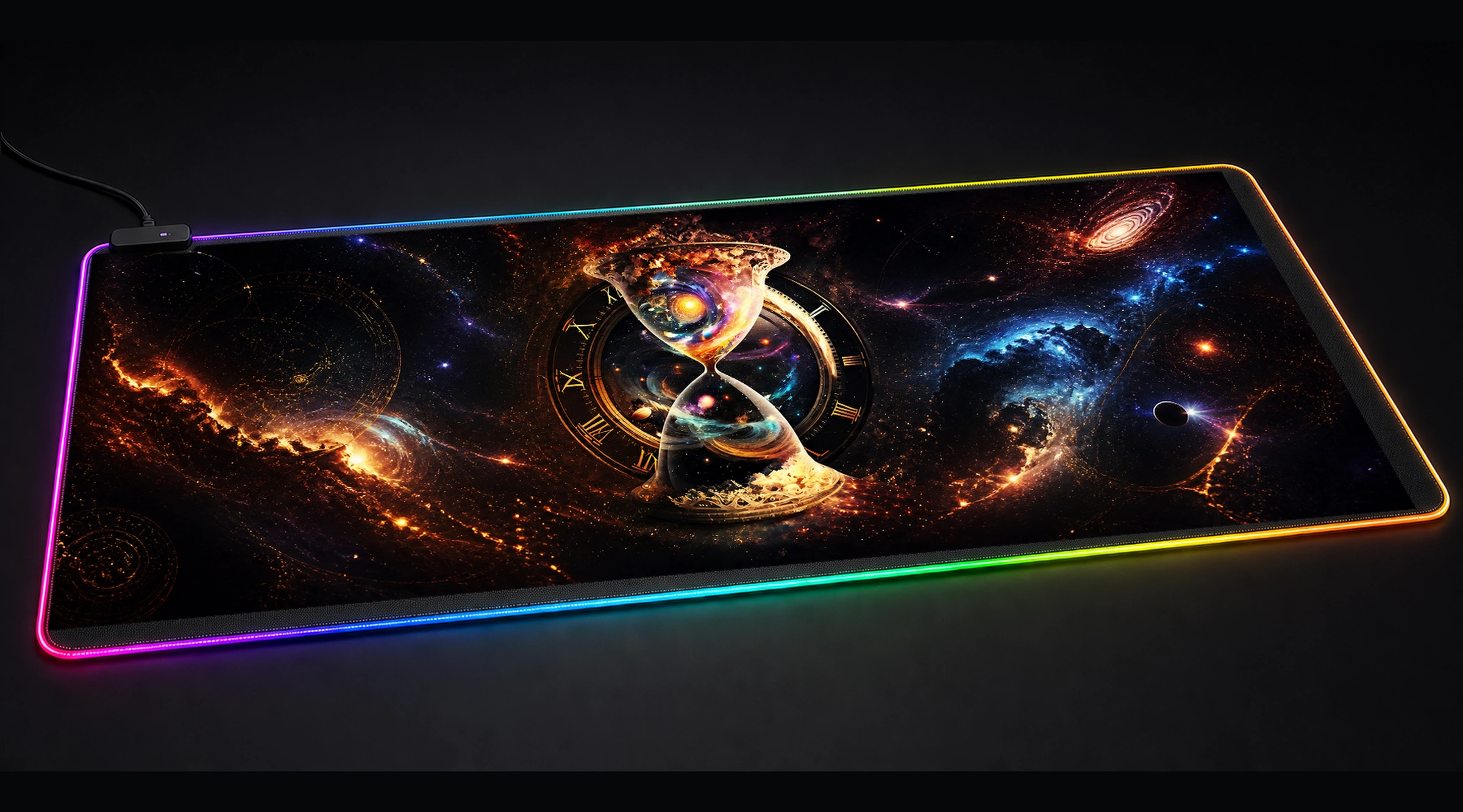Universe of Time celestial moon art panoramic RGB gaming desk mat product view