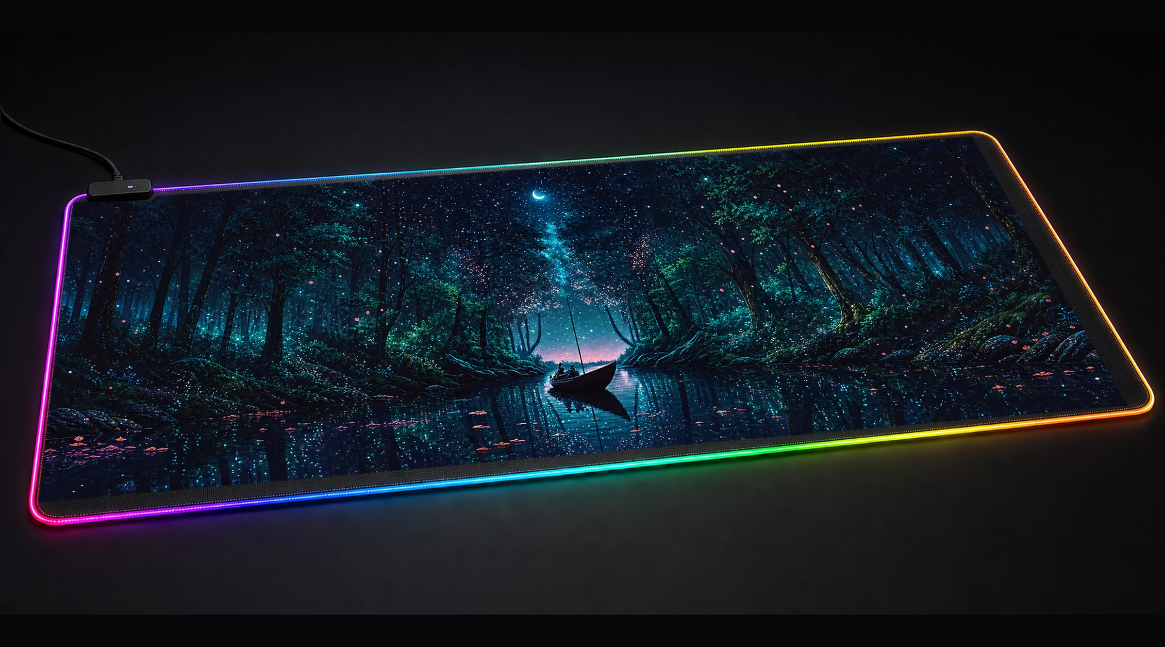 Natures Dreams at Night fantasy art panoramic RGB gaming desk mat product view