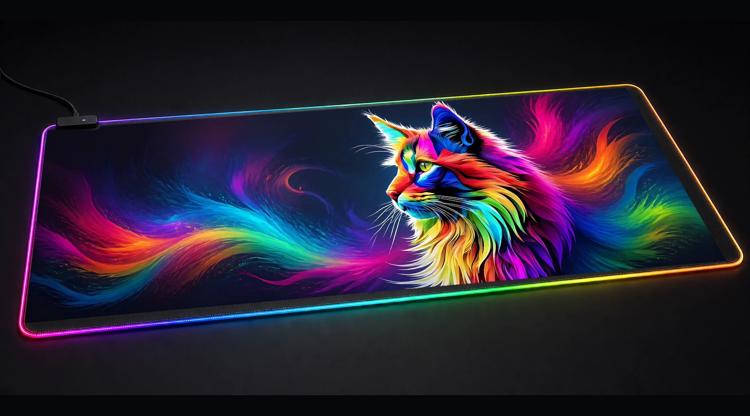 Cat — Magenta Bloom pet portrait art panoramic RGB gaming desk mat product view