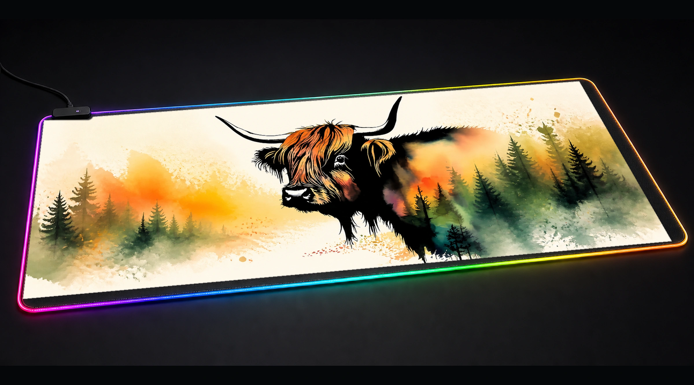 Buffalo — Golden Forest Light wildlife art panoramic RGB gaming desk mat product view
